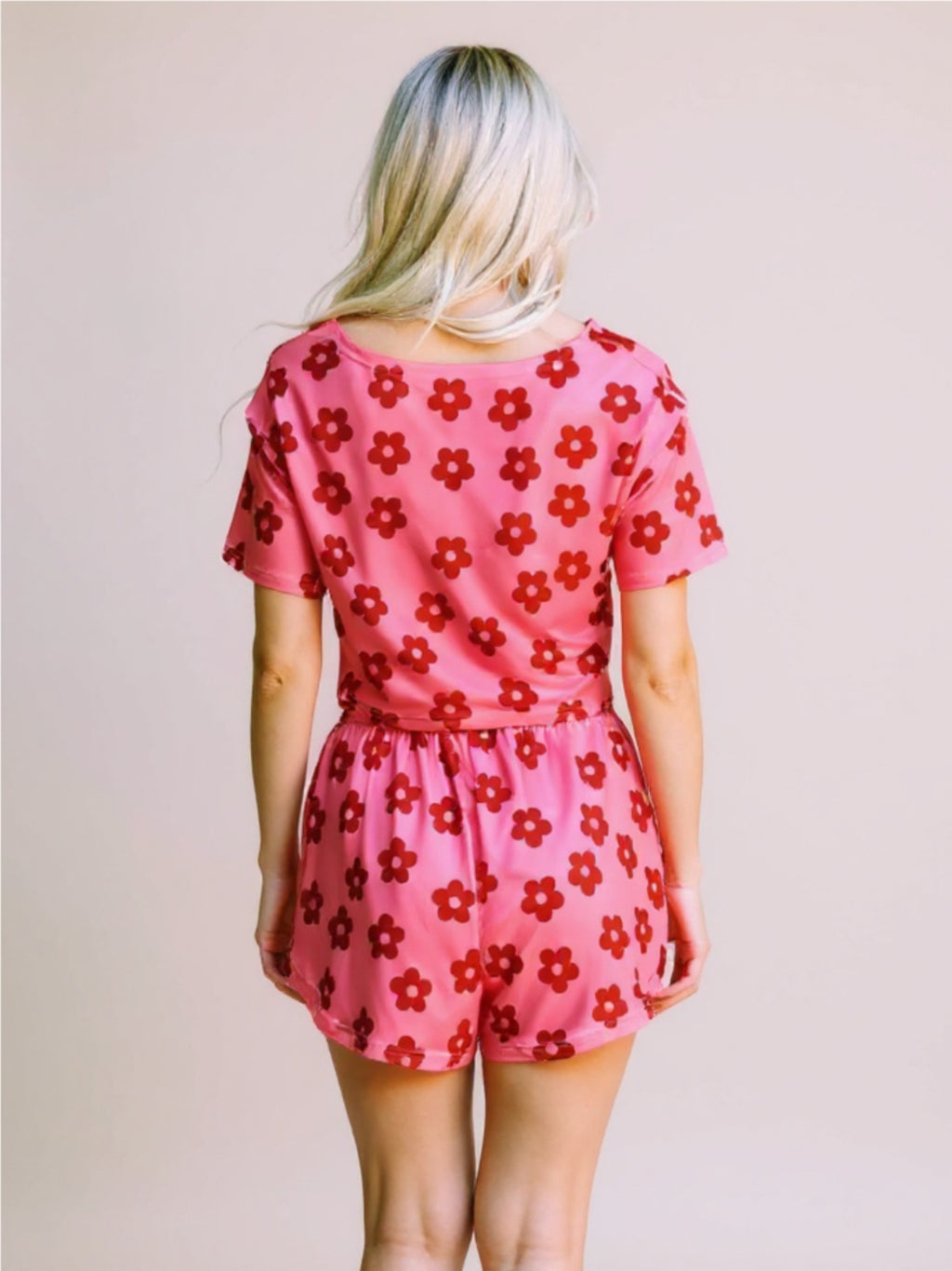 Pink Floral Cropped Tee & Shorts Pajama Set