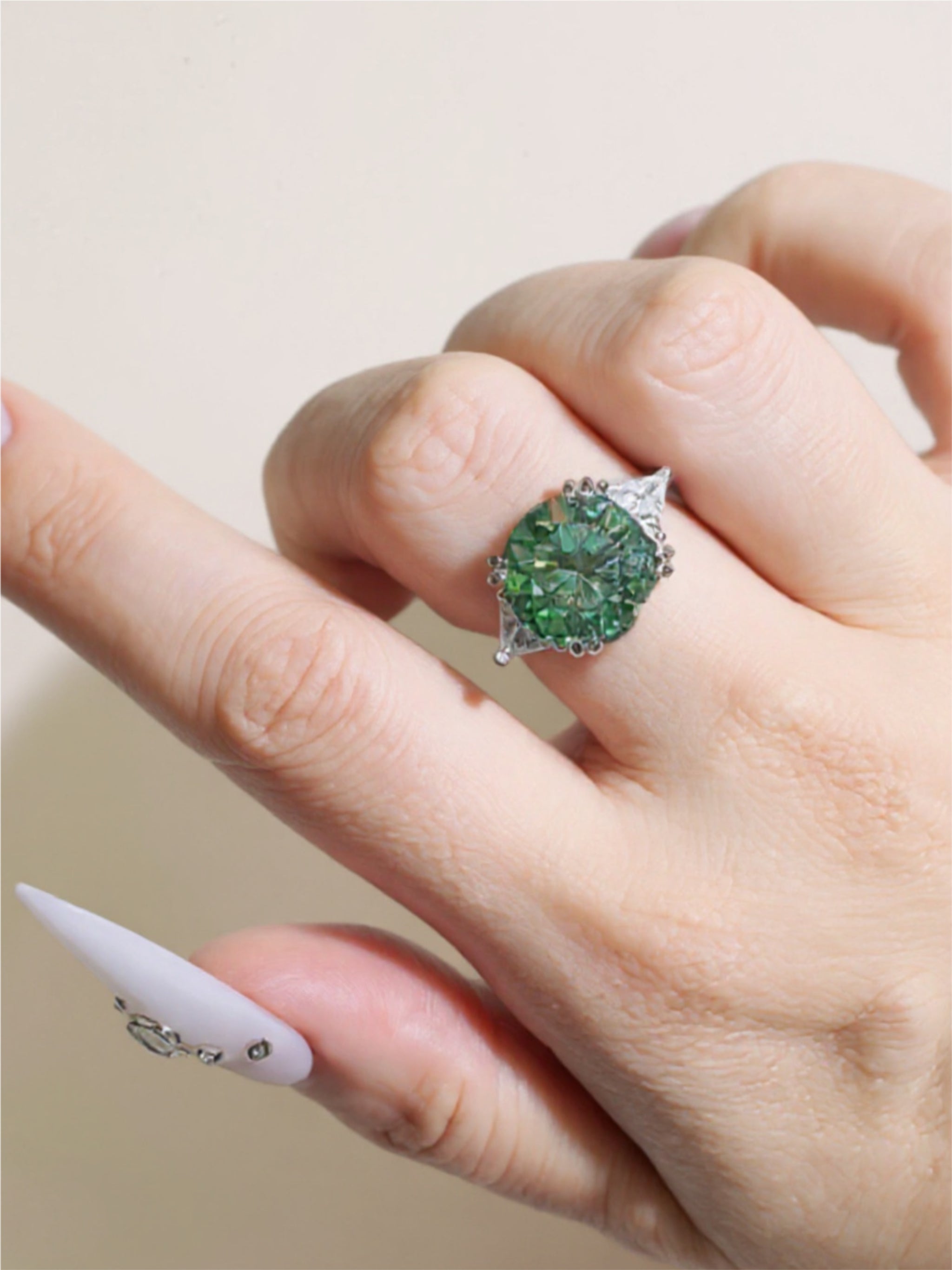 5 Carat Green Moissanite 925 Sterling Silver Ring