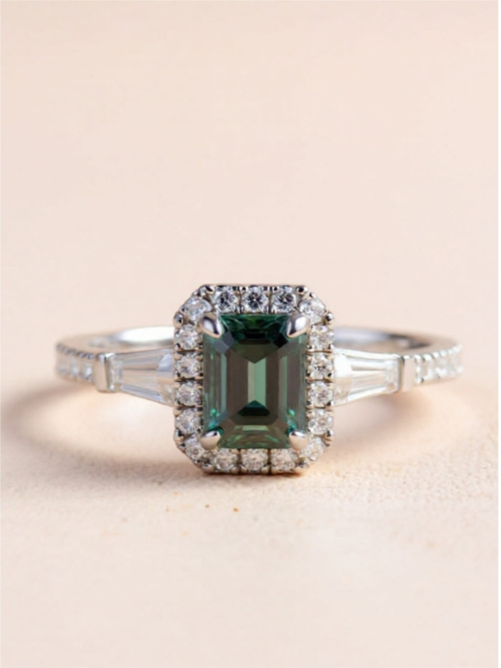 1 Carat Green Moissanite 925 Sterling Silver Ring