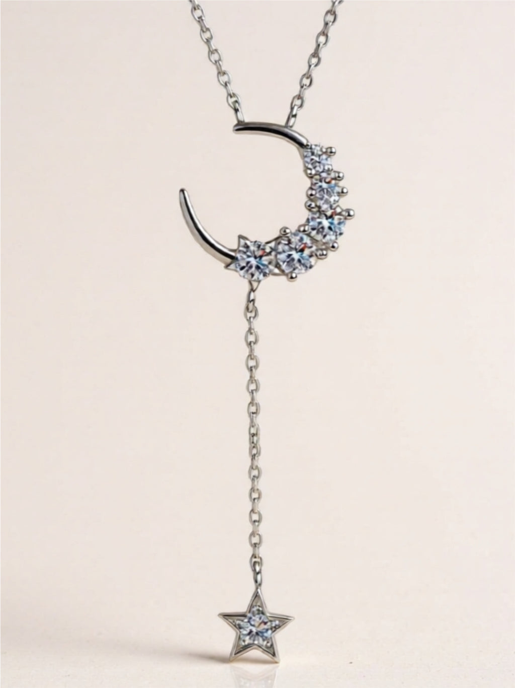Star & Moon Moissanite 925 Sterling Silver Lariat Necklace