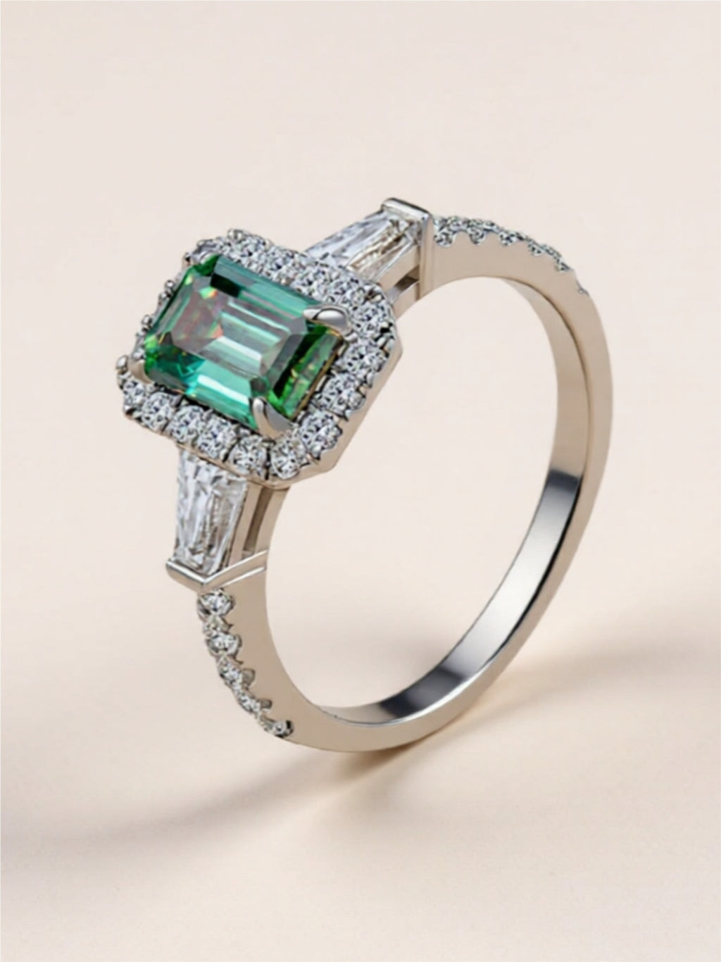1 Carat Green Moissanite 925 Sterling Silver Ring