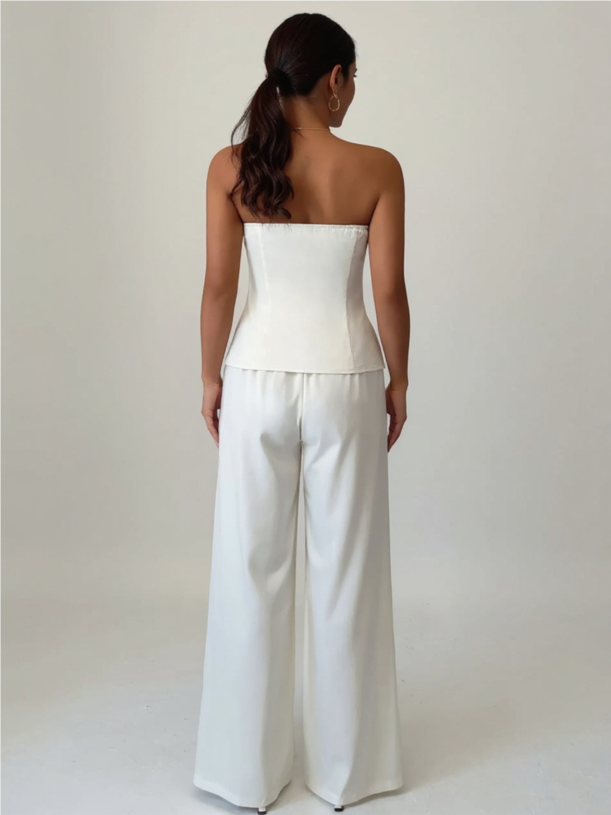White Tube Top & Wide Leg Pants Set
