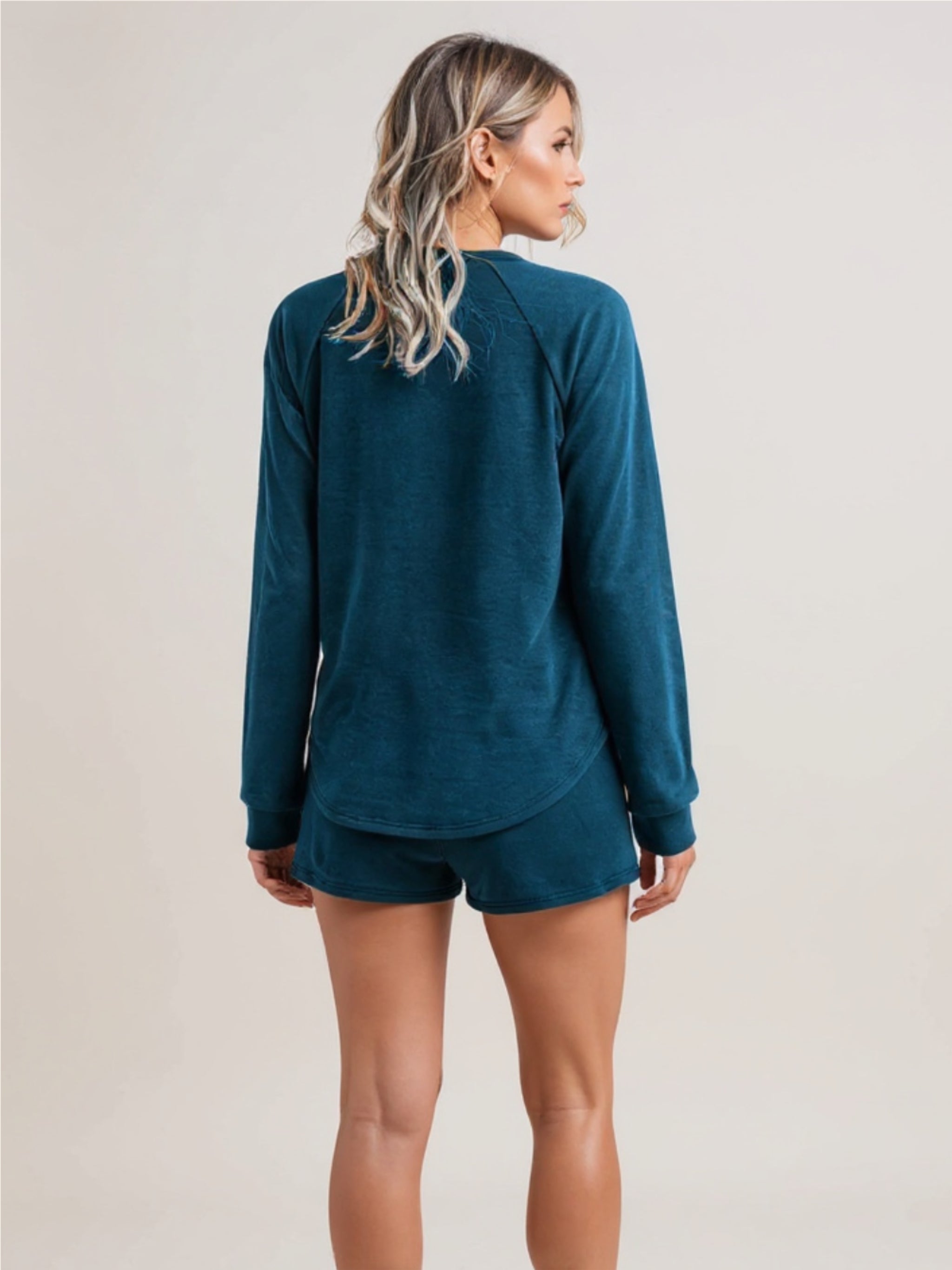 Round Neck Raglan Sleeve Top & Shorts Lounge Set