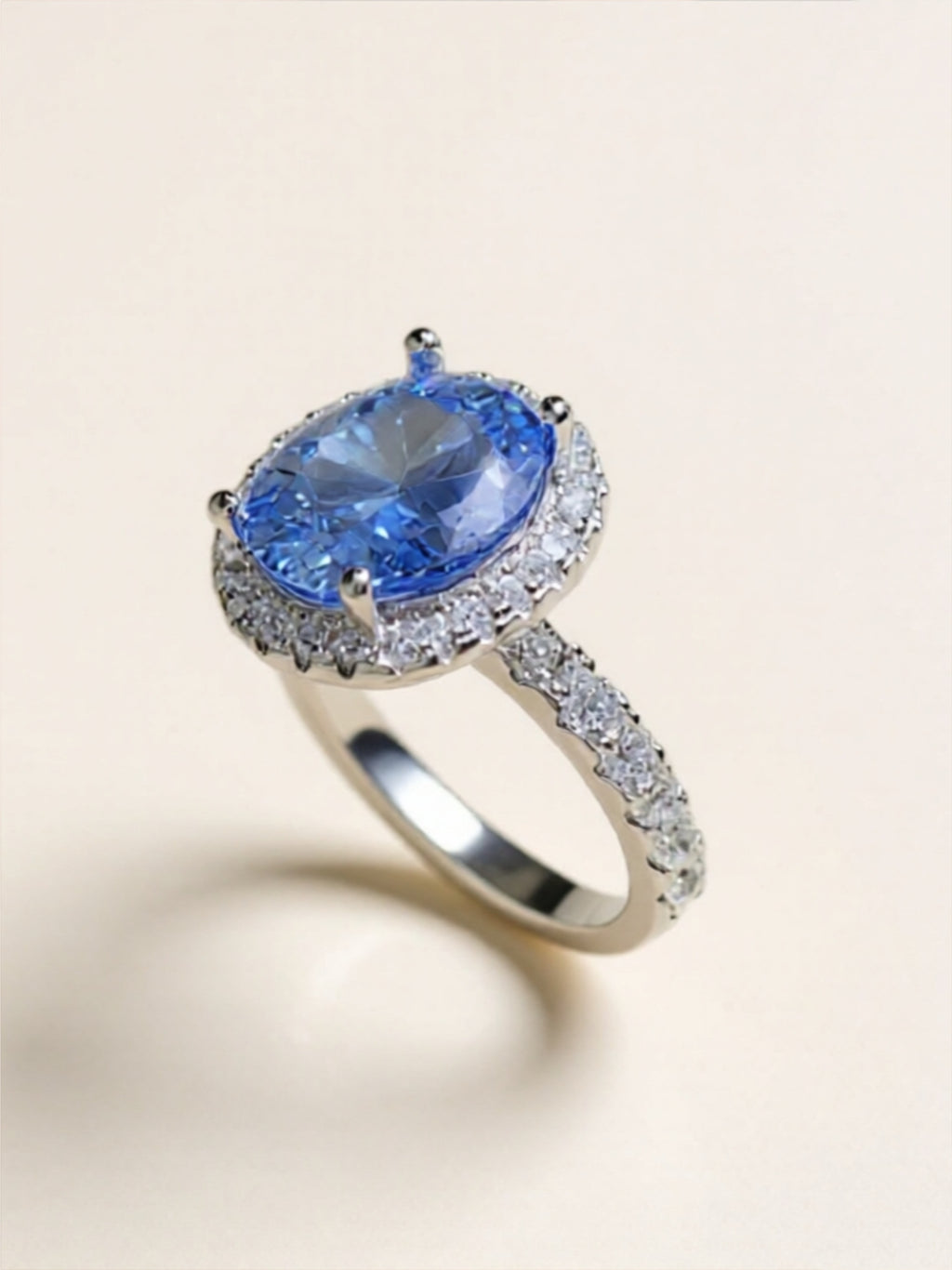 5 Carat Blue Moissanite 925 Sterling Silver Ring