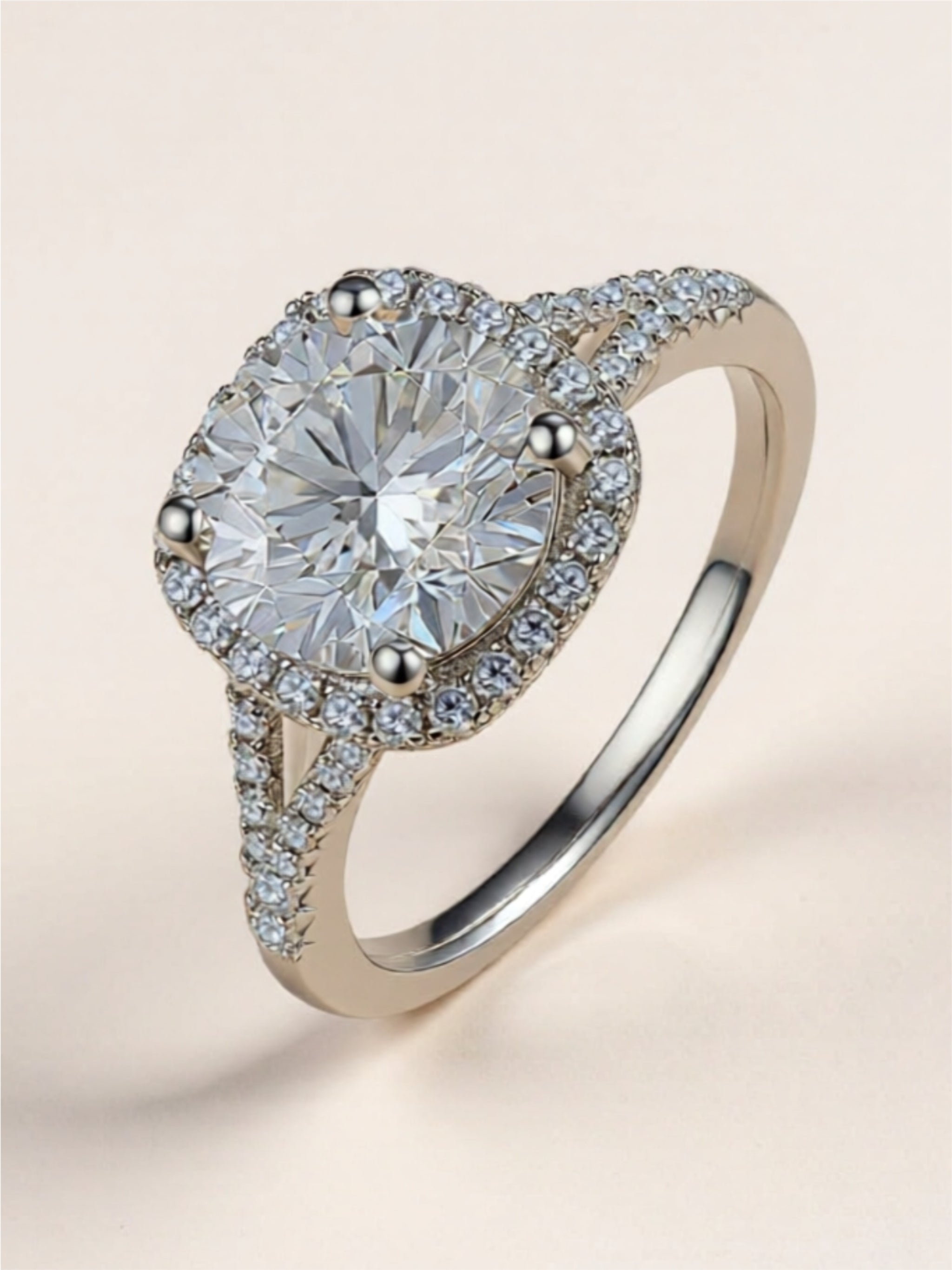 3 Carat Moissanite 925 Sterling Silver Halo Ring