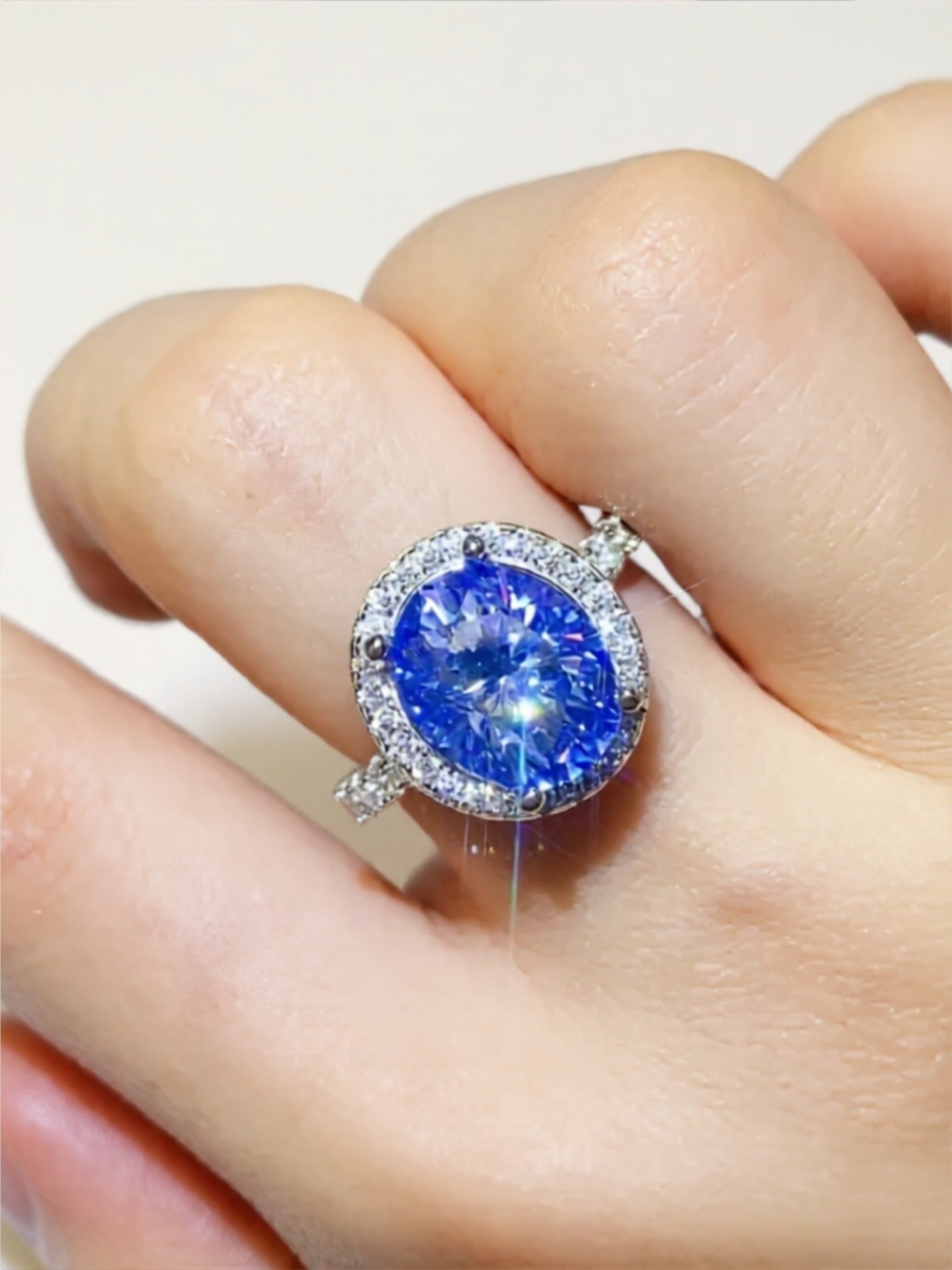 5 Carat Blue Moissanite 925 Sterling Silver Ring