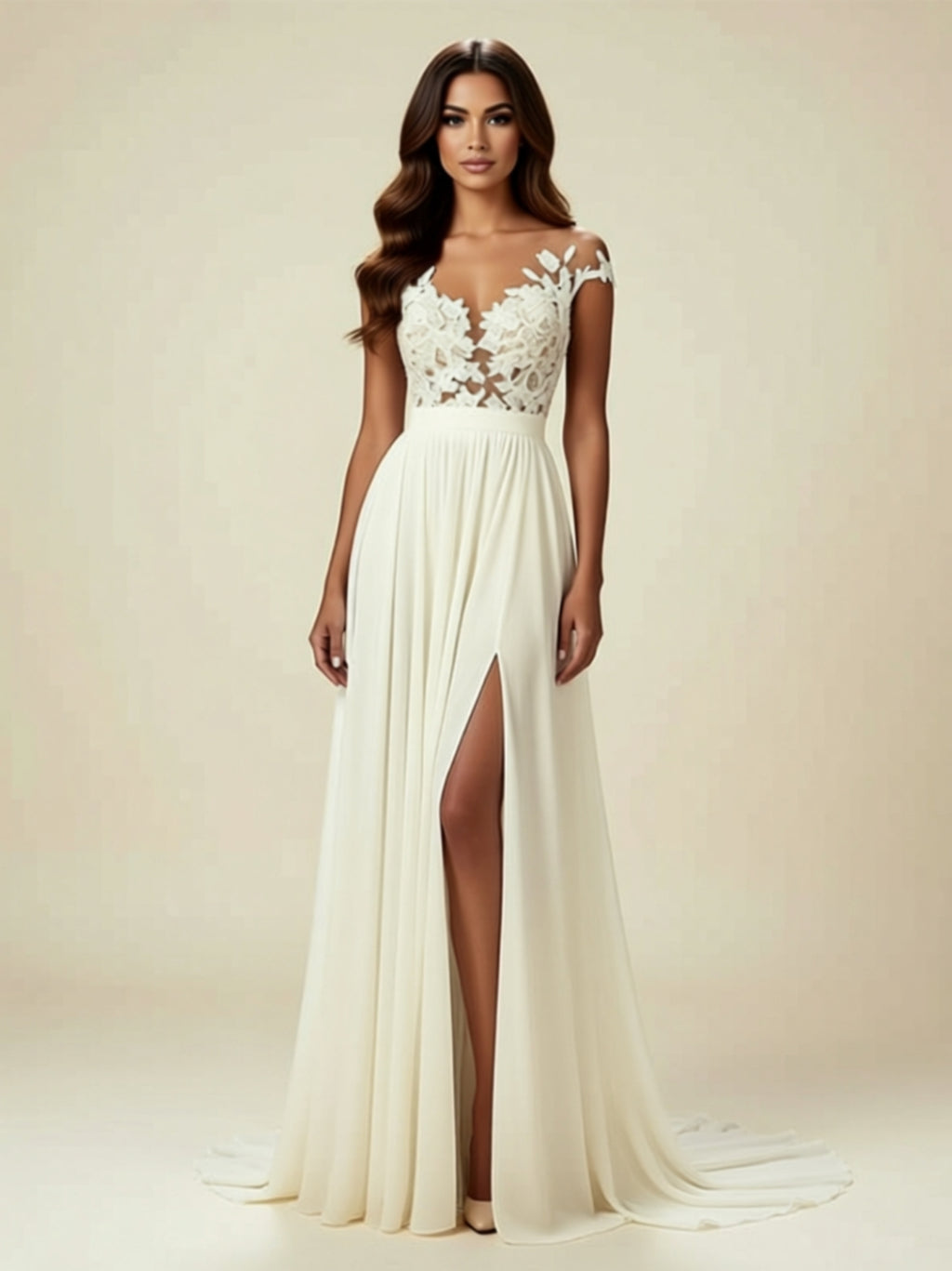 Floral Appliqué A‑Line Wedding Dress