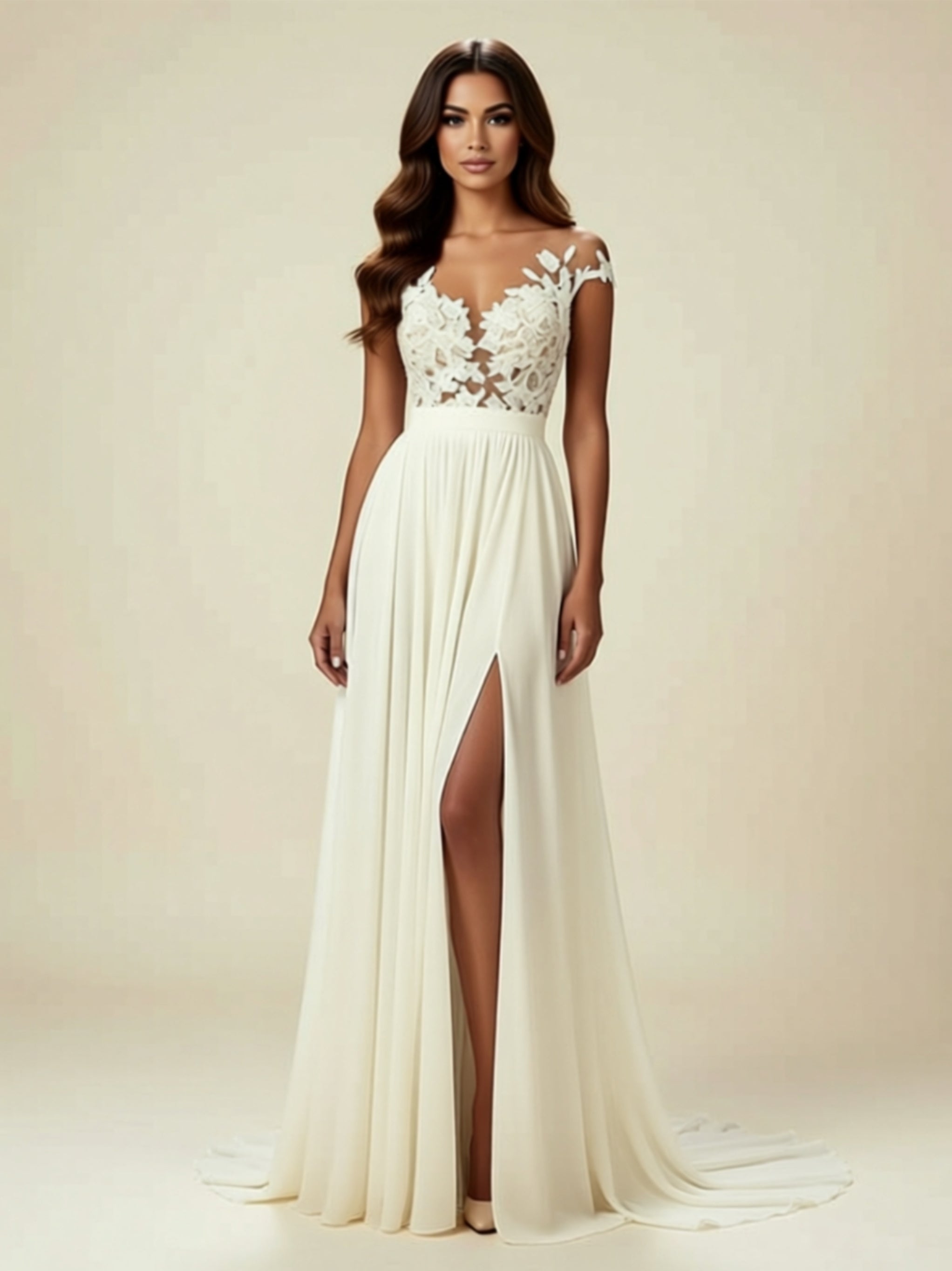 Floral Appliqué A‑Line Wedding Dress