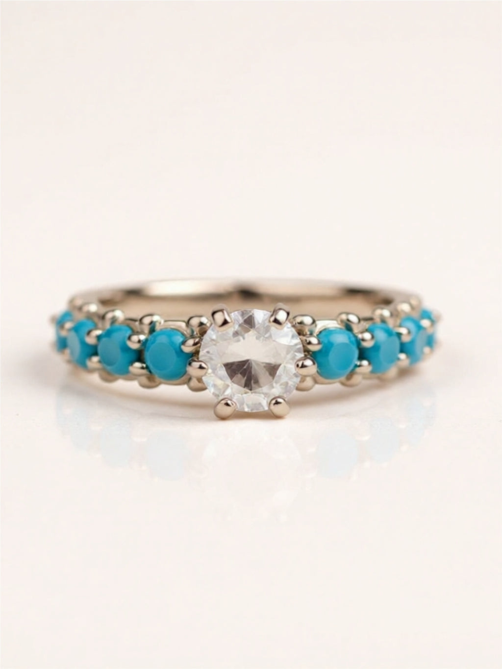 Inlaid Turquoise & CZ 925 Sterling Silver Ring