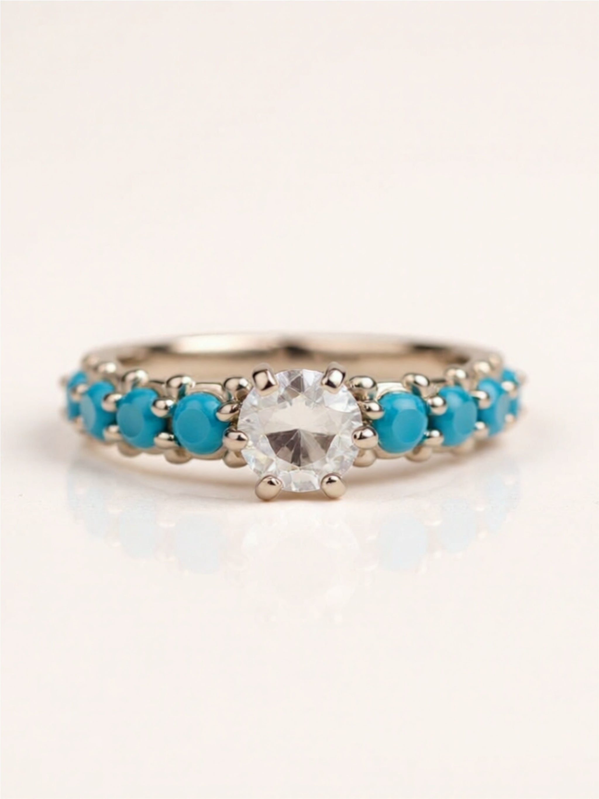 Inlaid Turquoise & CZ 925 Sterling Silver Ring