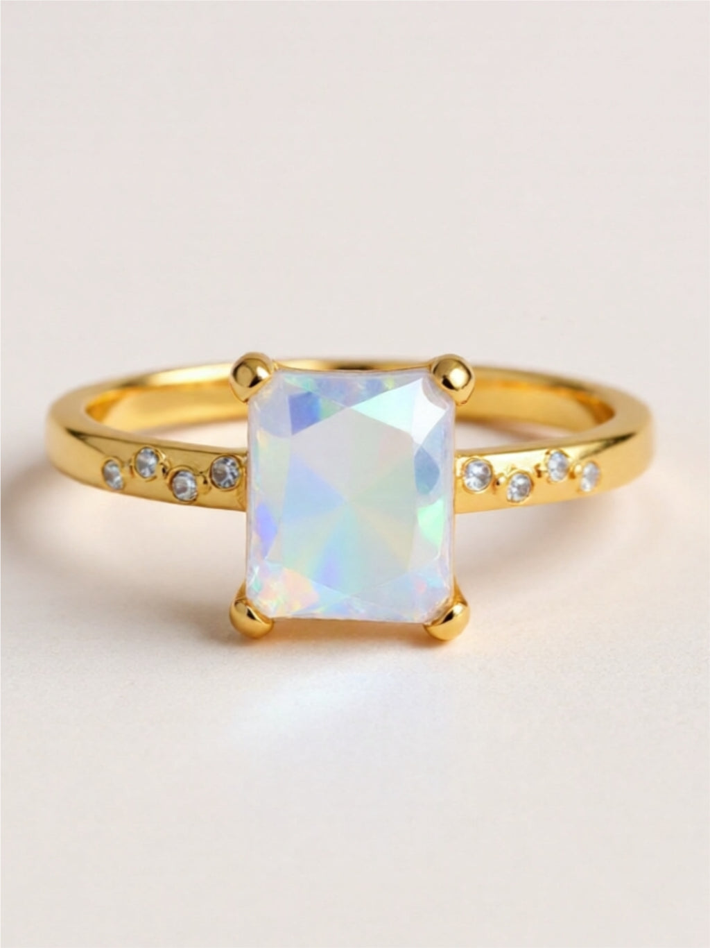 Square Rainbow Moonstone 925 Sterling Silver Ring