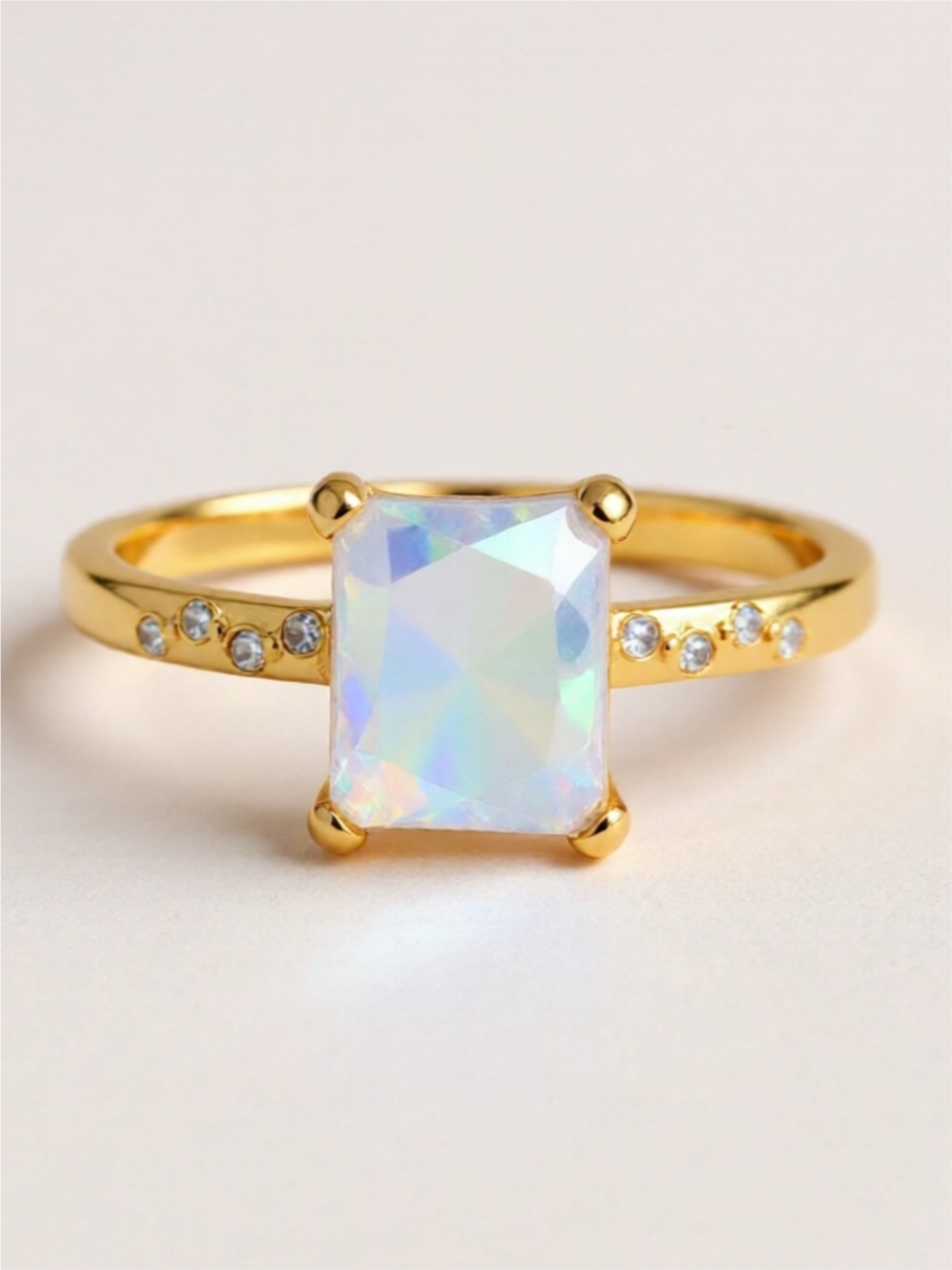 Square Rainbow Moonstone 925 Sterling Silver Ring