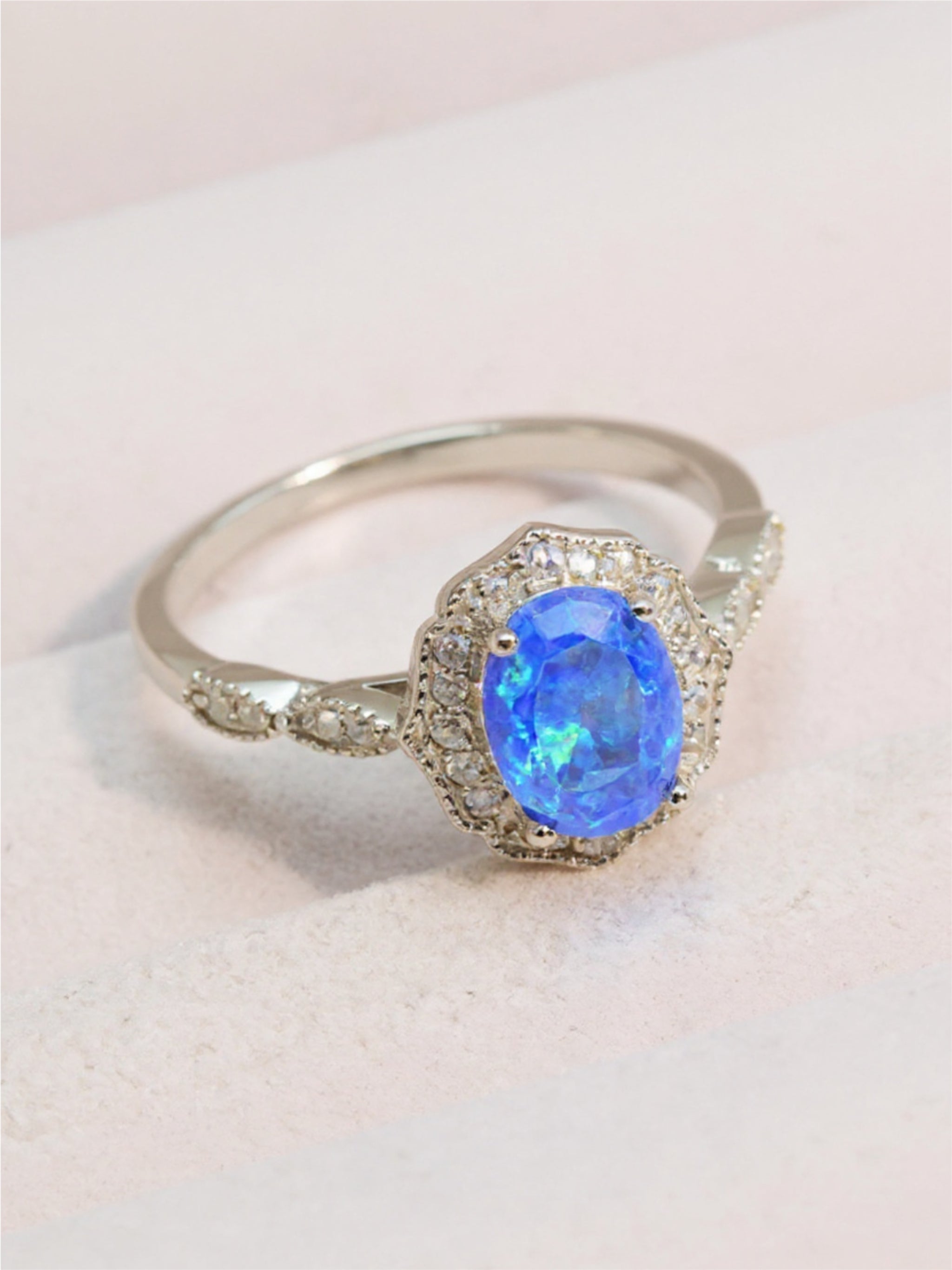 Opal & CZ 925 Sterling Silver Ring