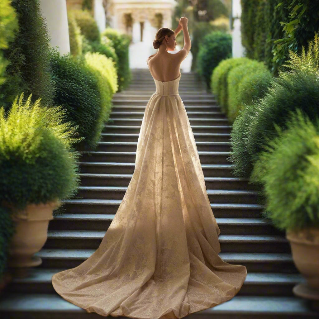 Strapless Bridal Dress with Detachable Train 2 In 1
