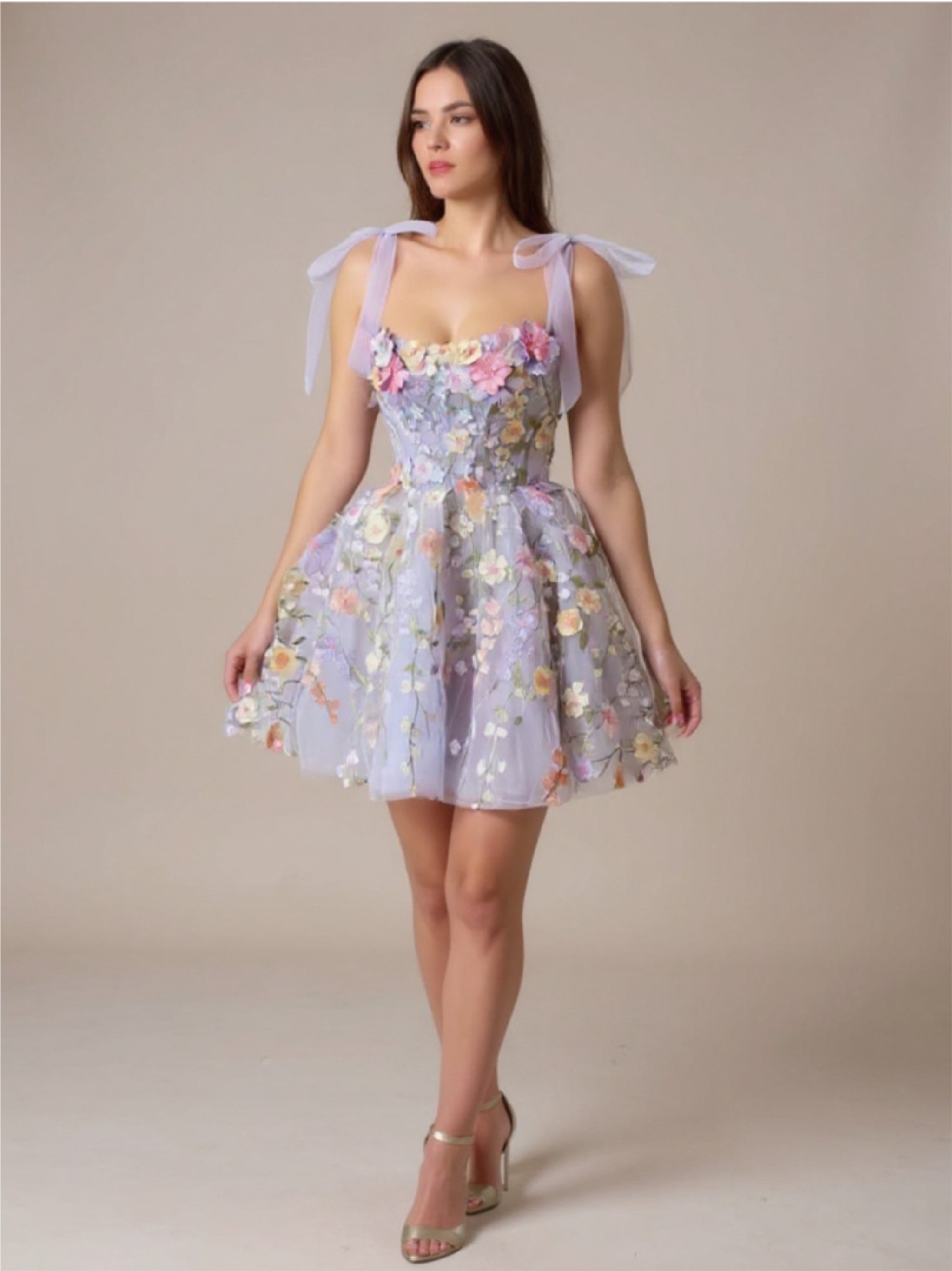 Lavender Floral  3D Dress