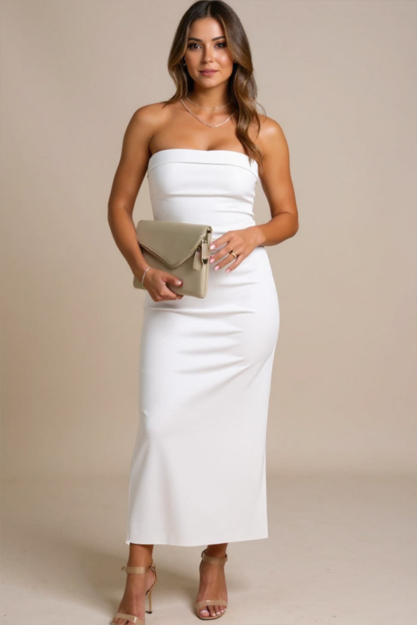 Knit Strapless Midi Dress with Slit
