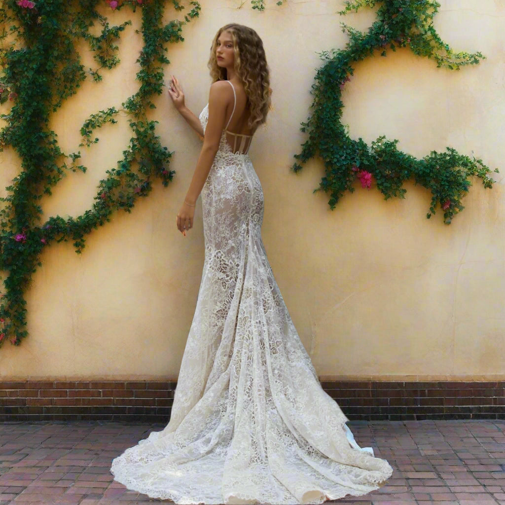 Off Shoulder Bow & Lace Mermaid Dress