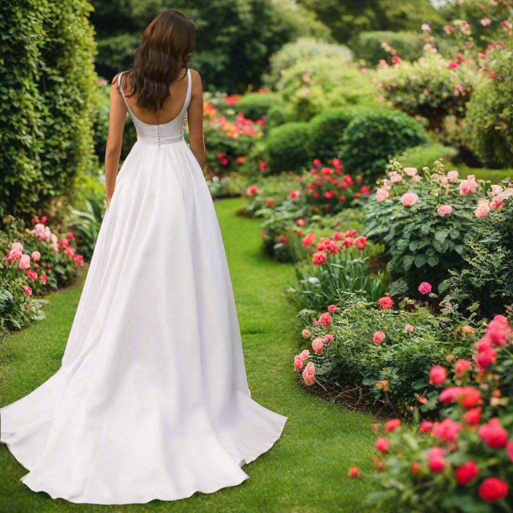A-Line Square Collar Wedding Dress