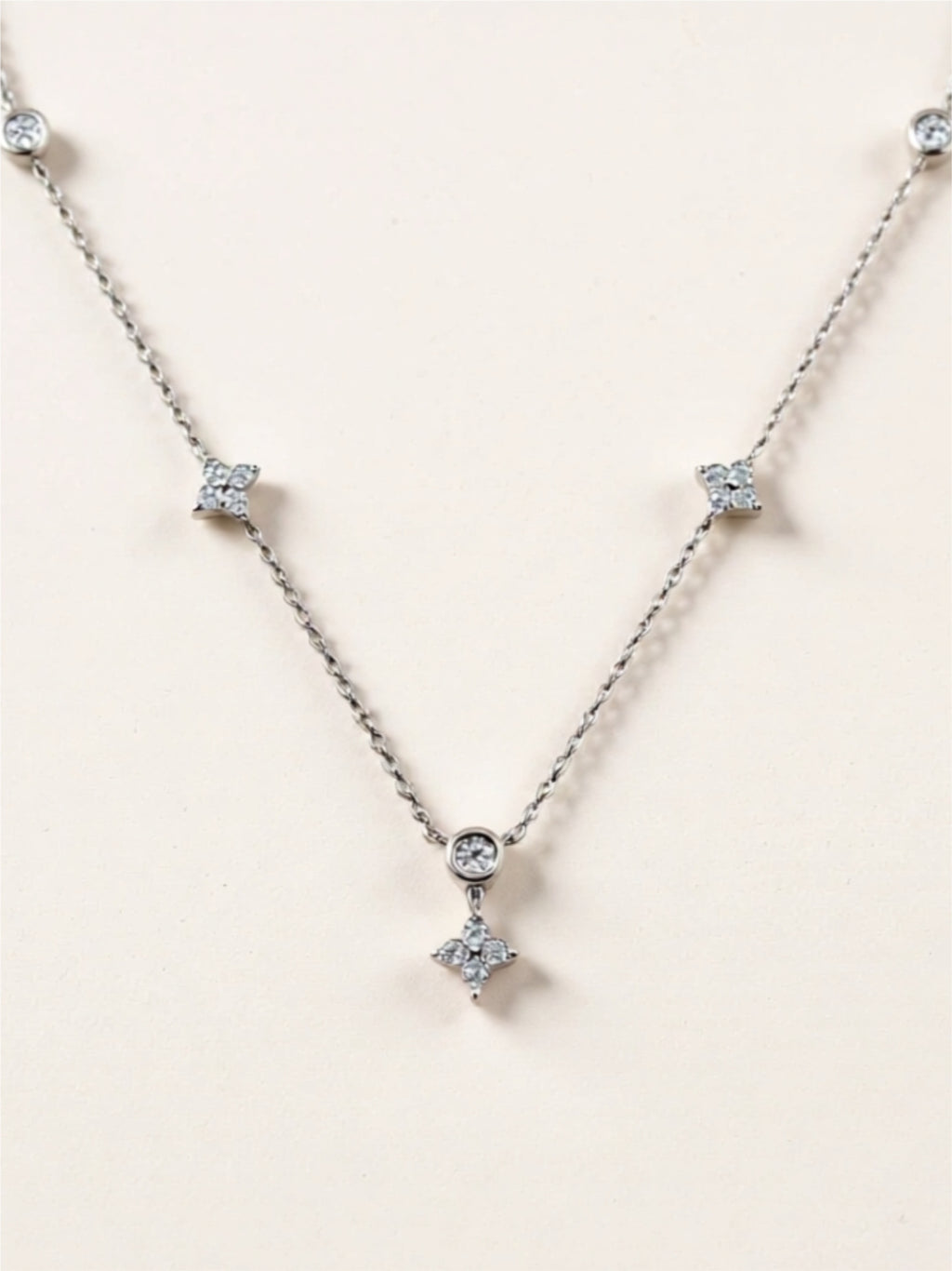 Minimalist Moissanite Station Necklace – Platinum, 18K Gold & Rose Gold-Plated 925 Sterling Silver