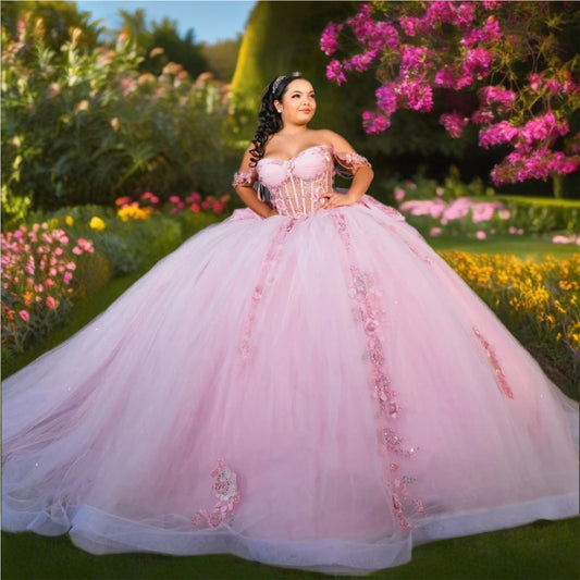 Sparkly Pink Quinceanera Ball Gown