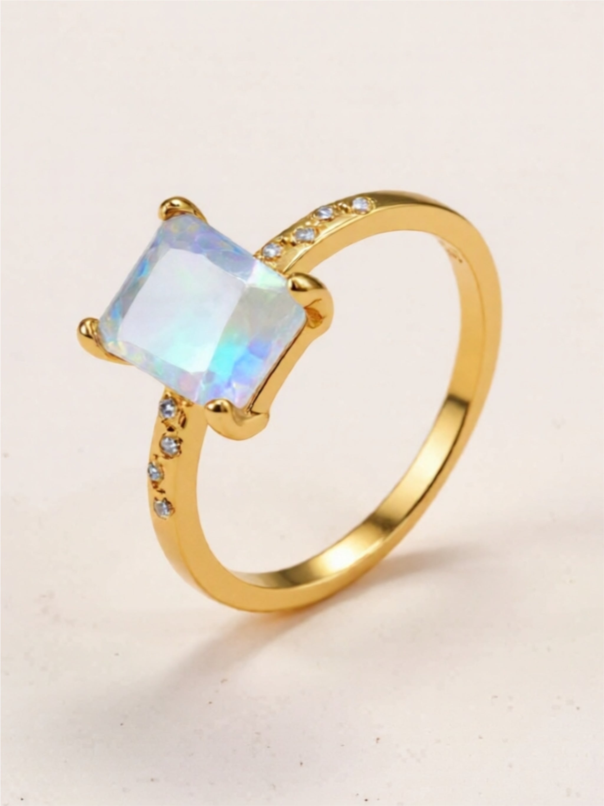 Square Rainbow Moonstone 925 Sterling Silver Ring