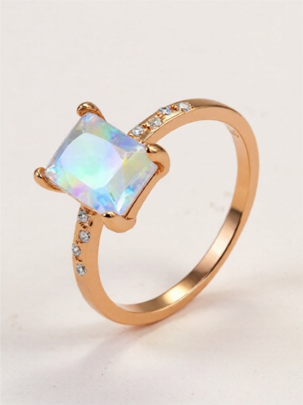 Square Rainbow Moonstone 925 Sterling Silver Ring