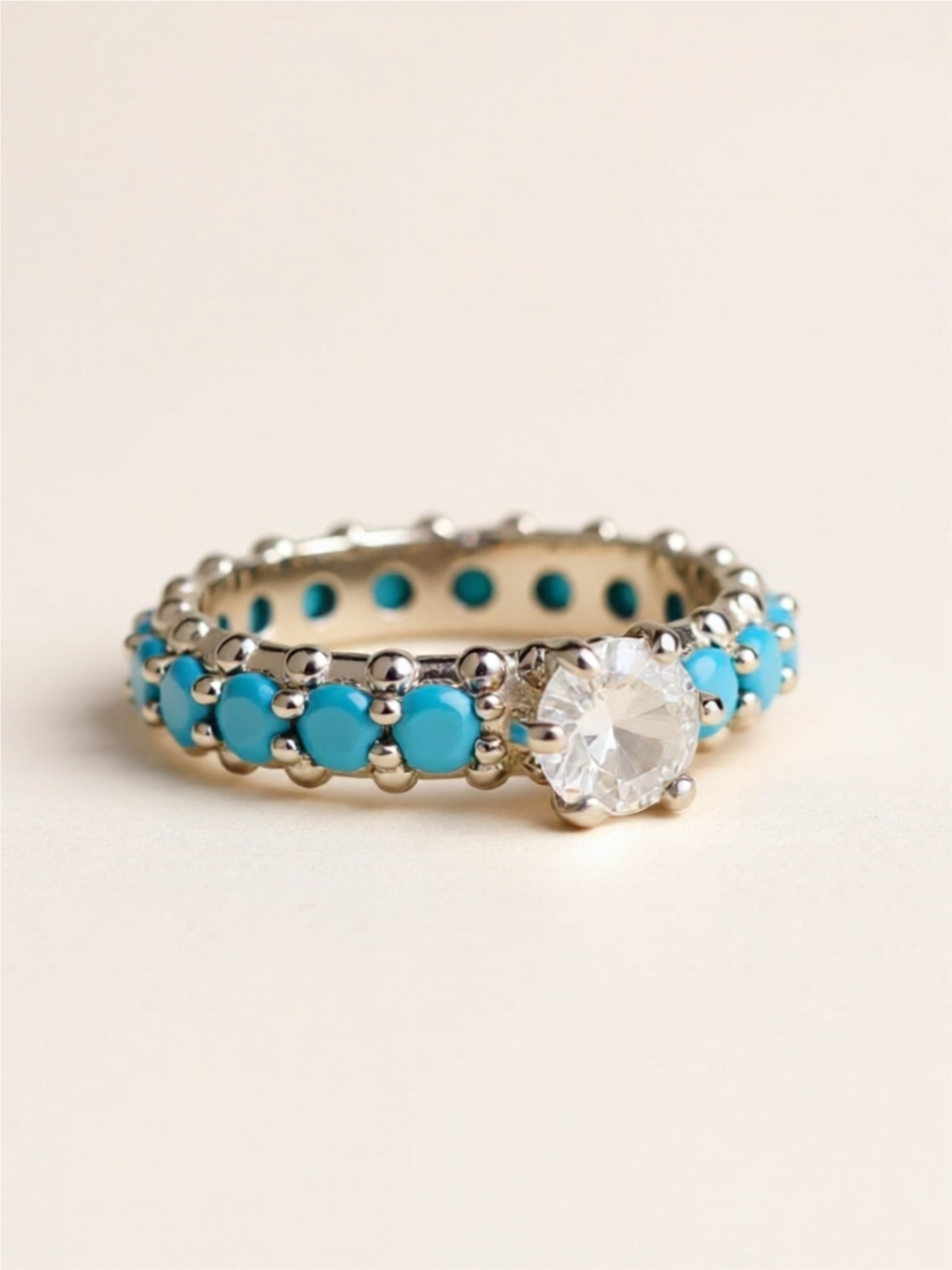 Inlaid Turquoise & CZ 925 Sterling Silver Ring