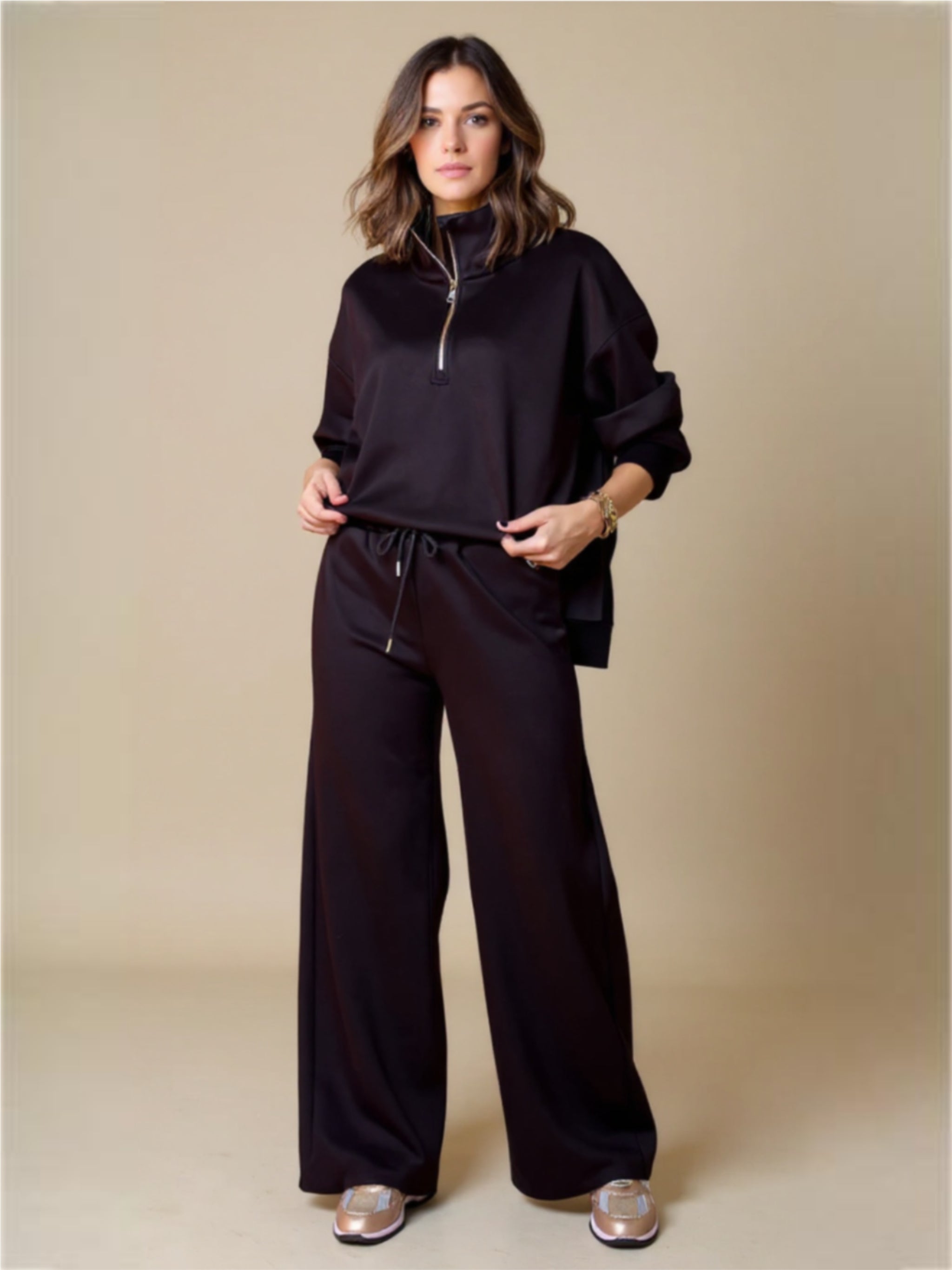 Half Zip Turtleneck Long Sleeve Top & Pants Set