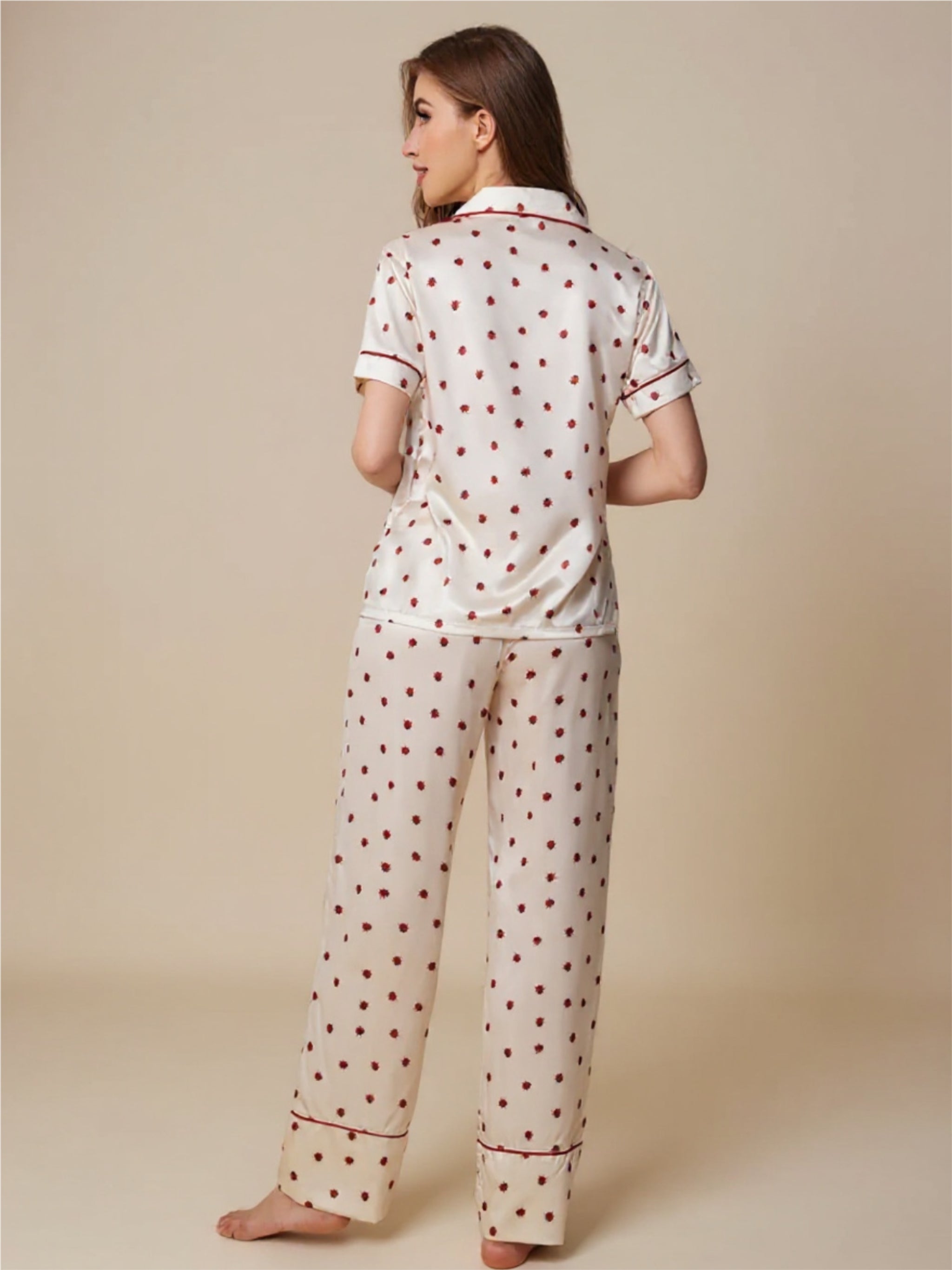 Contrast Piping Pocketed Top &  Pants Pajama  Set