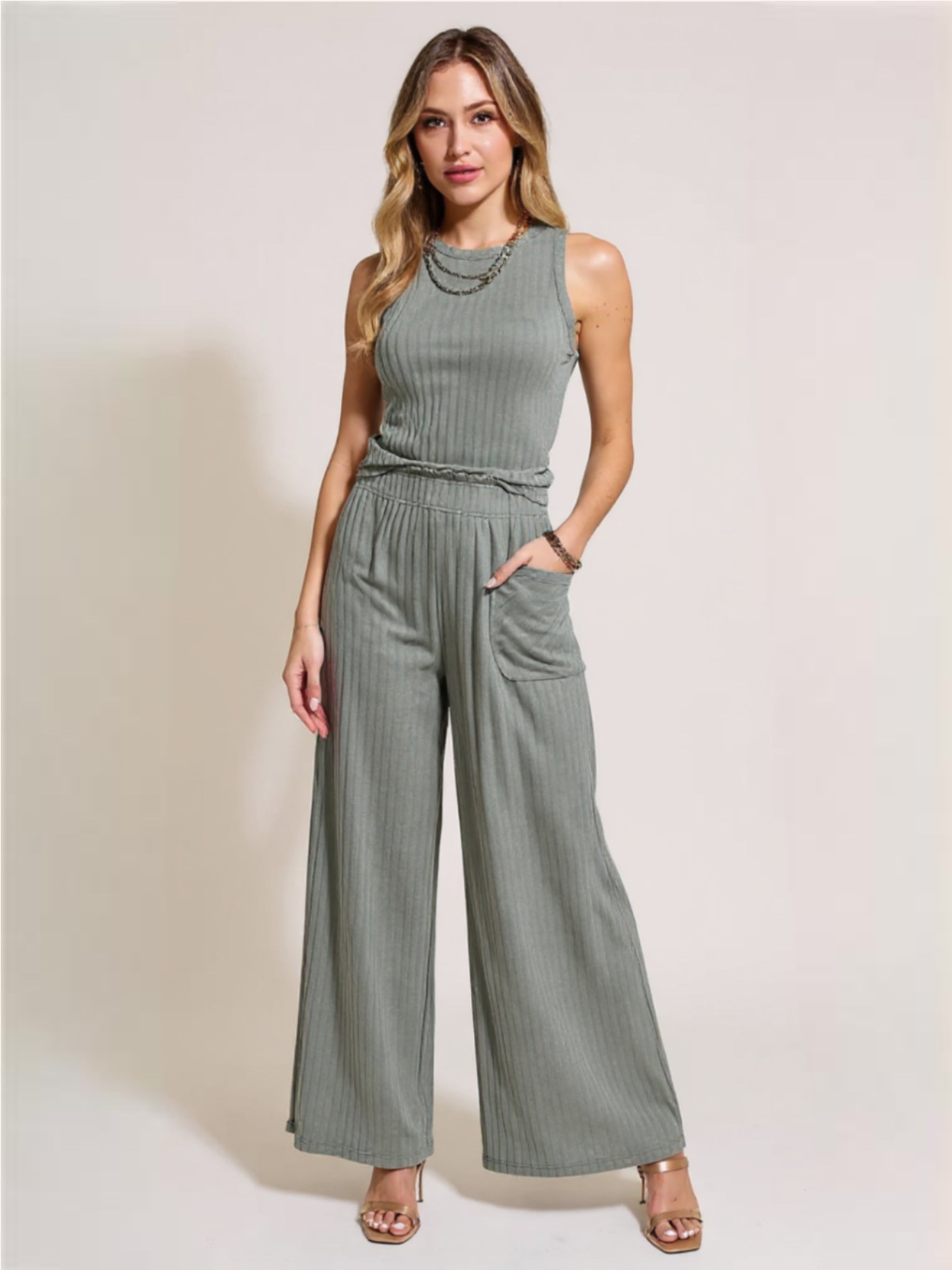 Ribbed Tank & Wide Leg Pants Set