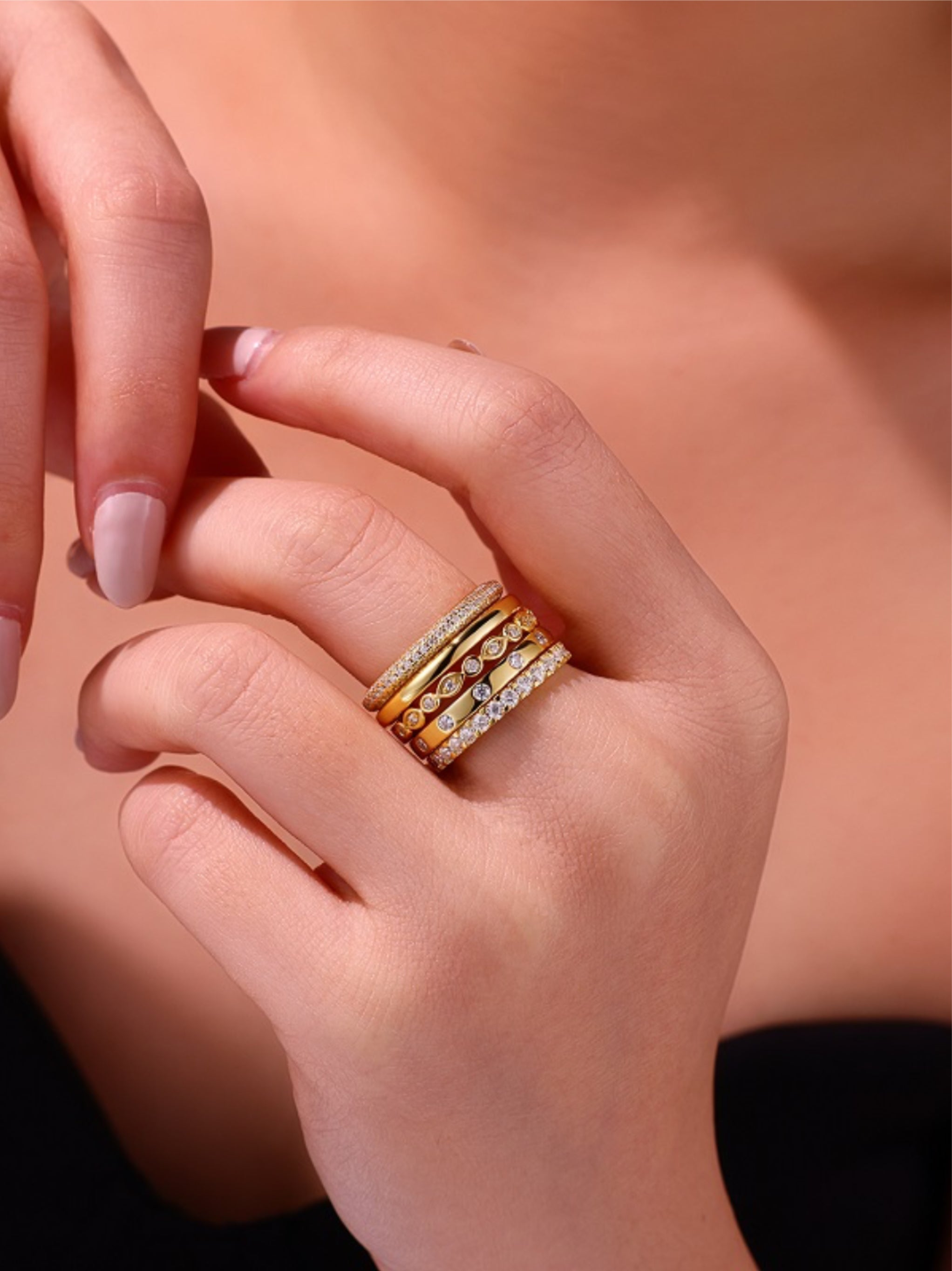 Gold Moissanite Stacking Rings (Set of 5)