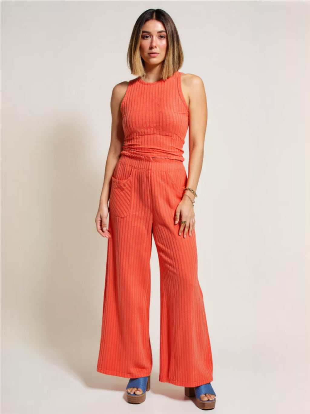 Ribbed Tank & Wide Leg Pants Set