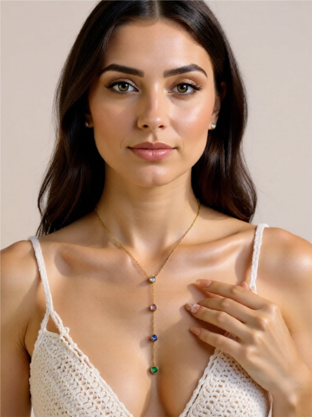 18K Gold Stainless Steel Zircon Y-Drop Necklace