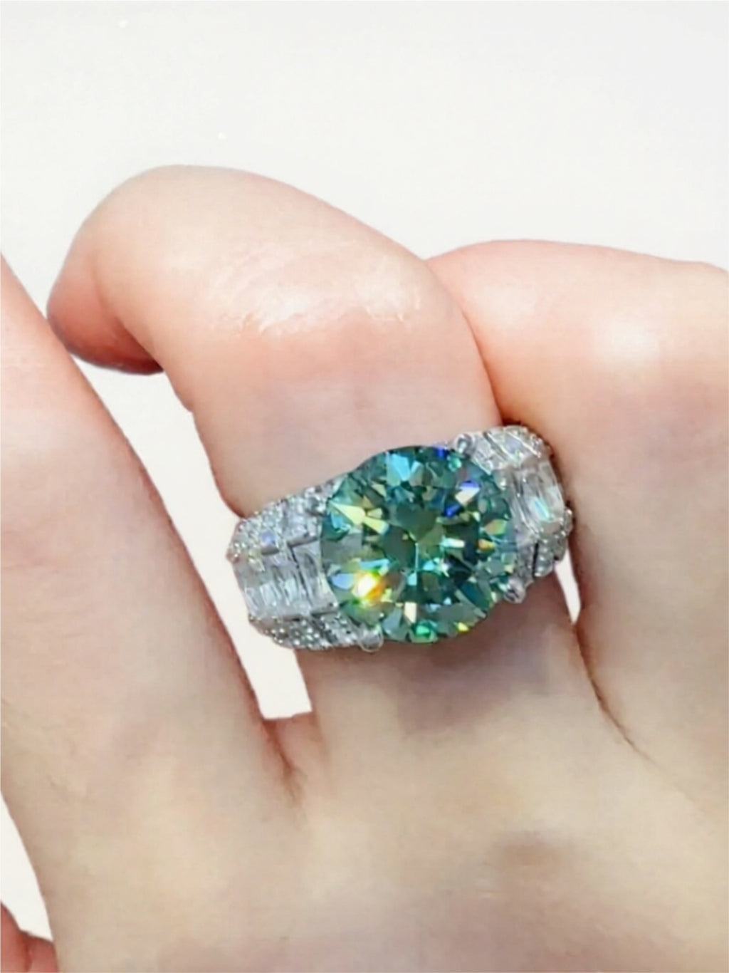 5 Carat Green Moissanite 925 Sterling Silver Ring