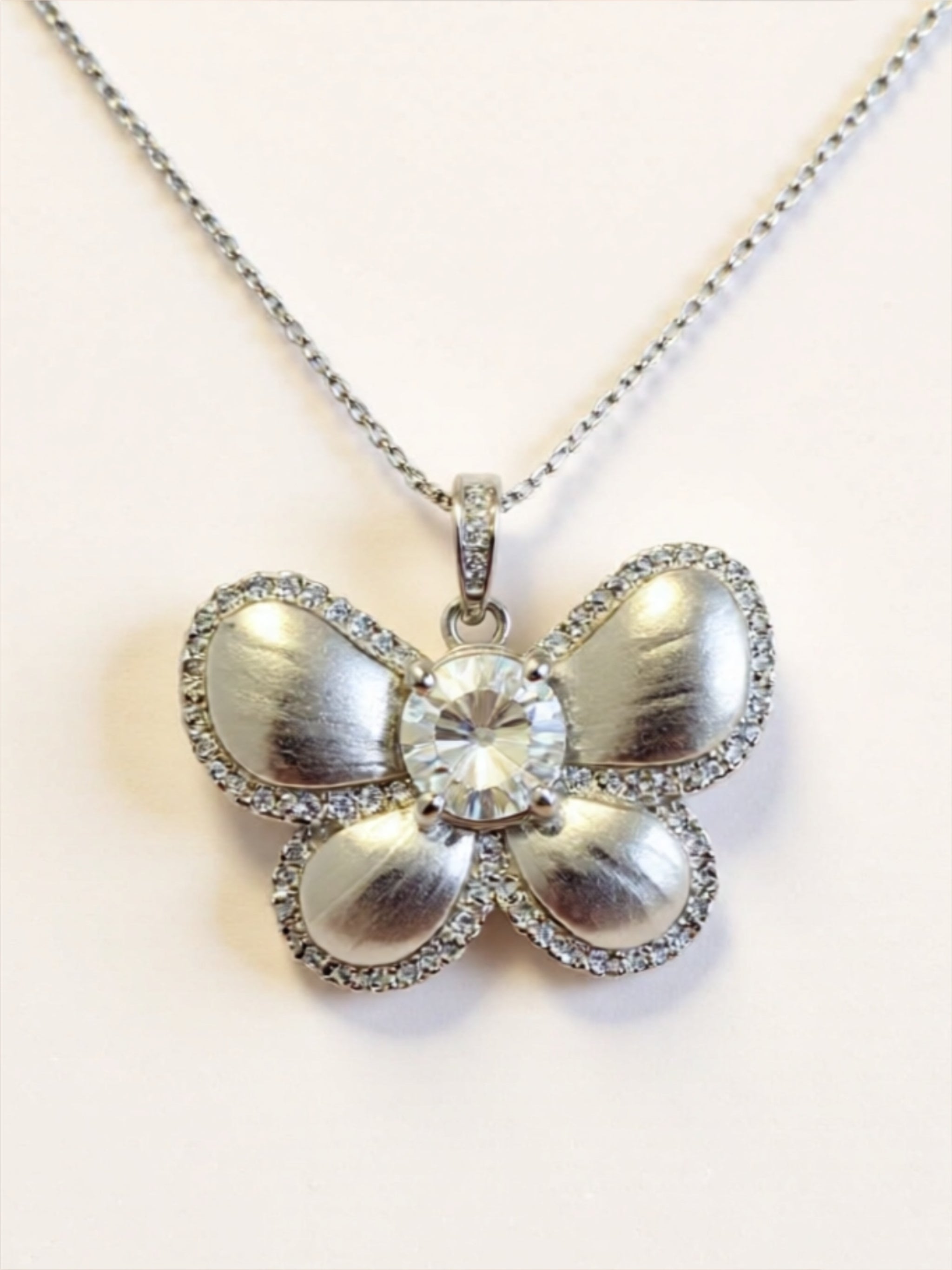 1 Carat Moissanite Butterfly 925 Sterling Silver Pendant Necklace