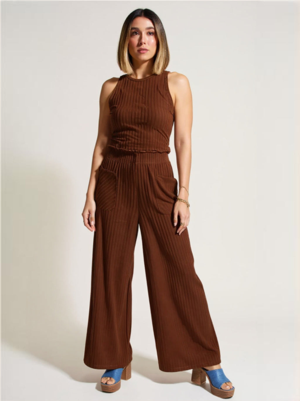 Ribbed Tank & Wide Leg Pants Set