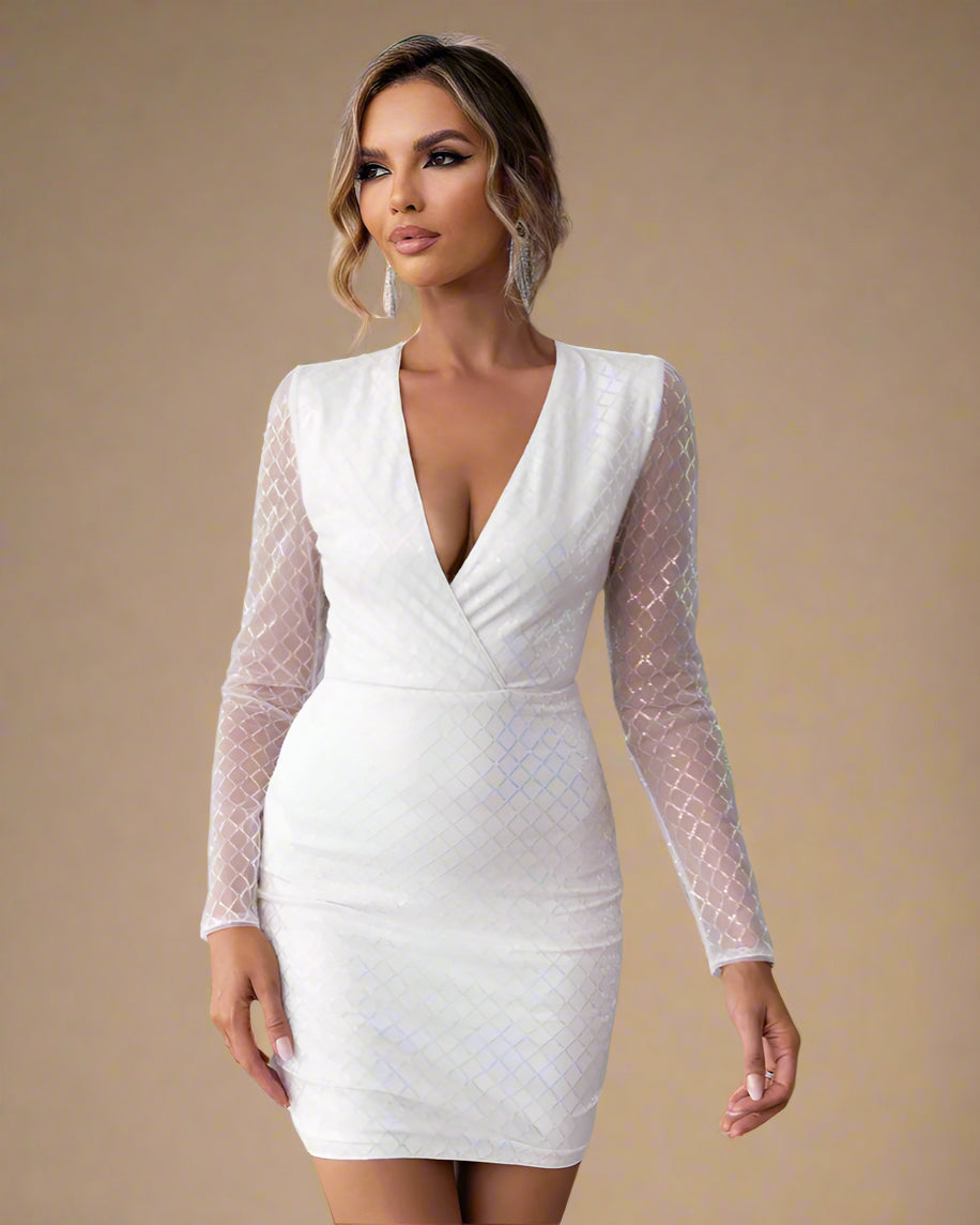 Long Sleeve Cutout Sequin Mini Dress