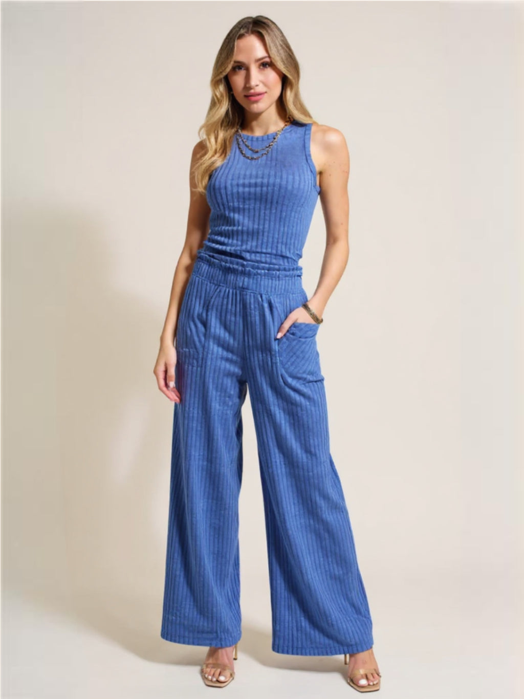 Ribbed Tank & Wide Leg Pants Set
