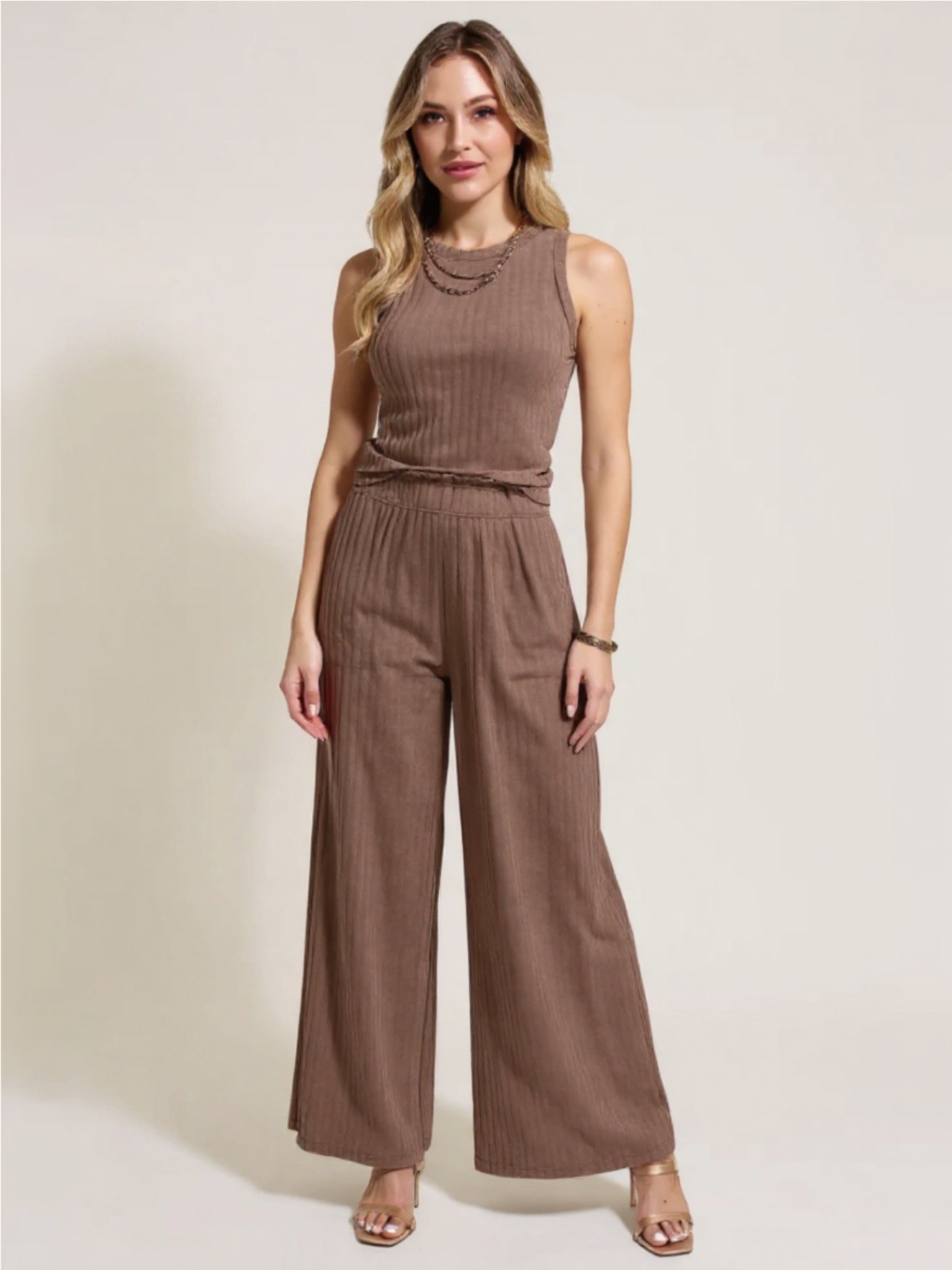 Ribbed Tank & Wide Leg Pants Set