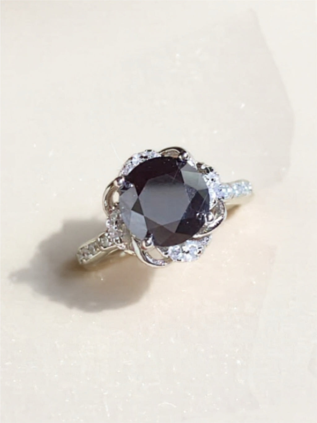 2 Carat Black Moissanite Floral 925 Sterling Silver Ring