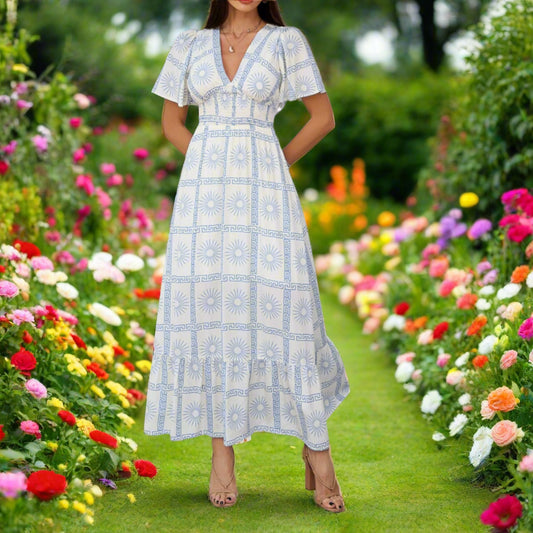 V-Neck Short Sleeve Maxi Dress