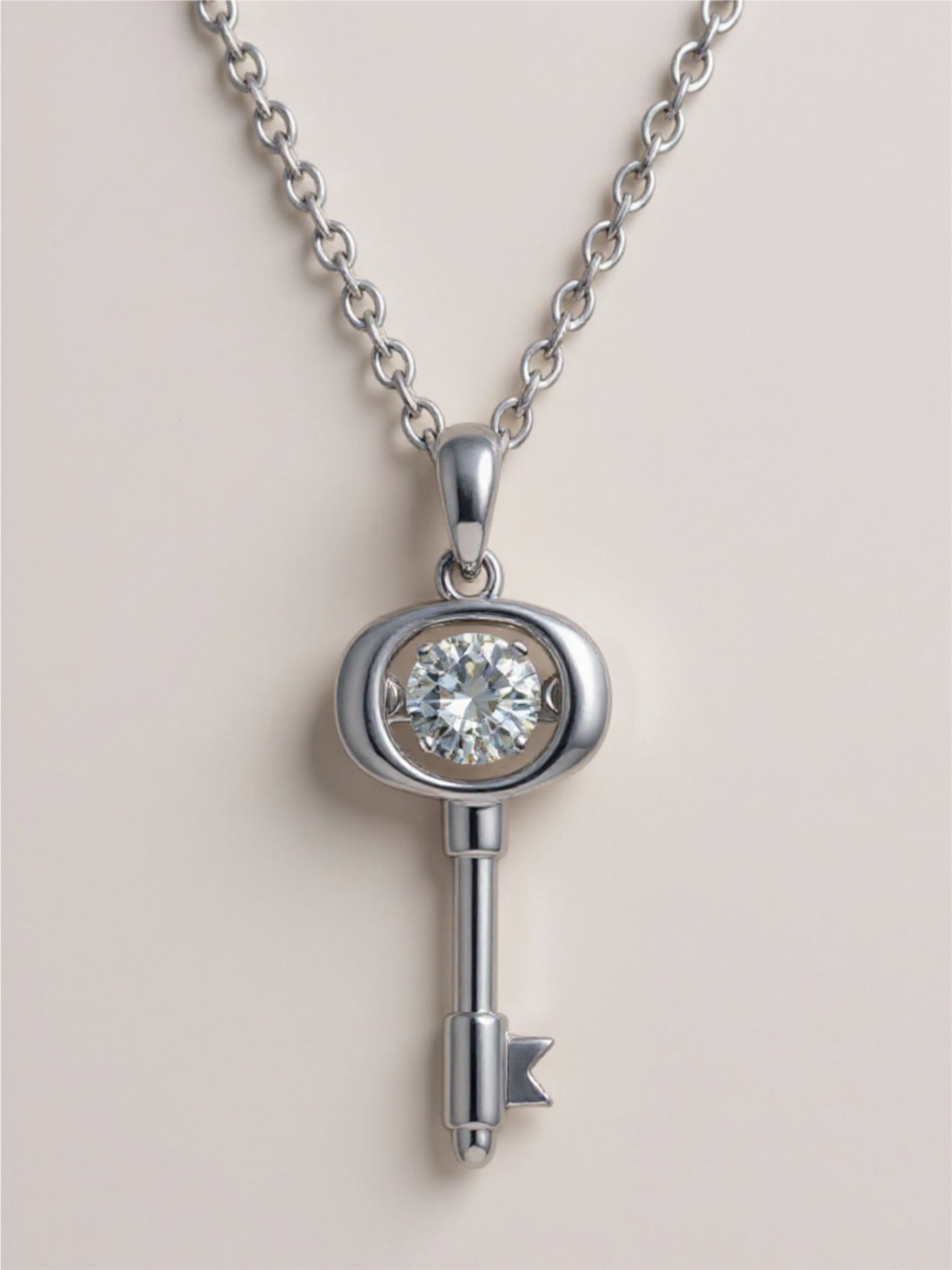 Moissanite Key 925 Sterling Silver Pendant Necklace