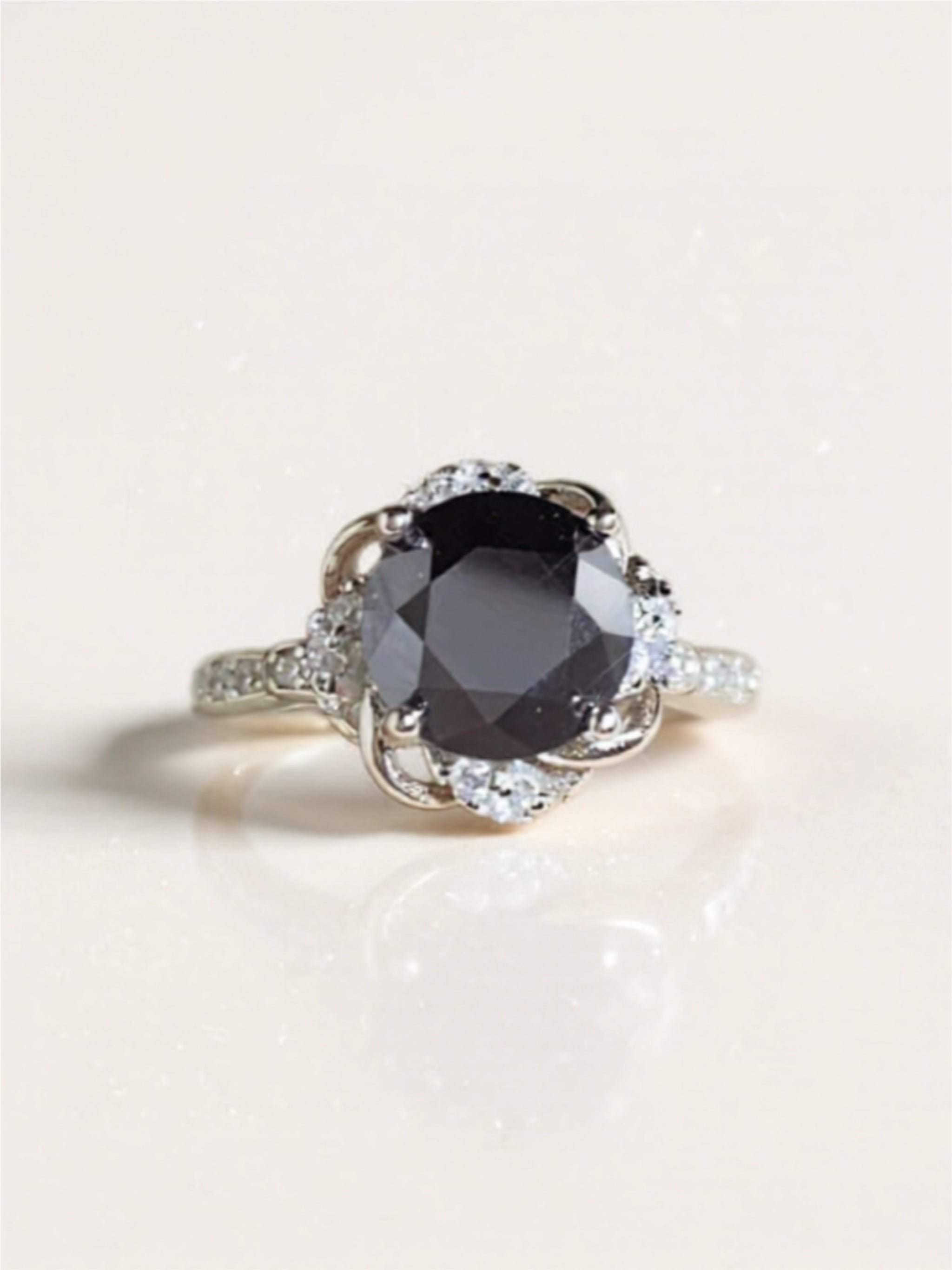 2 Carat Black Moissanite Floral 925 Sterling Silver Ring