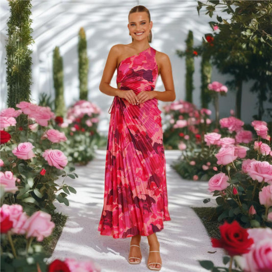 Pleated One Shoulder Dress