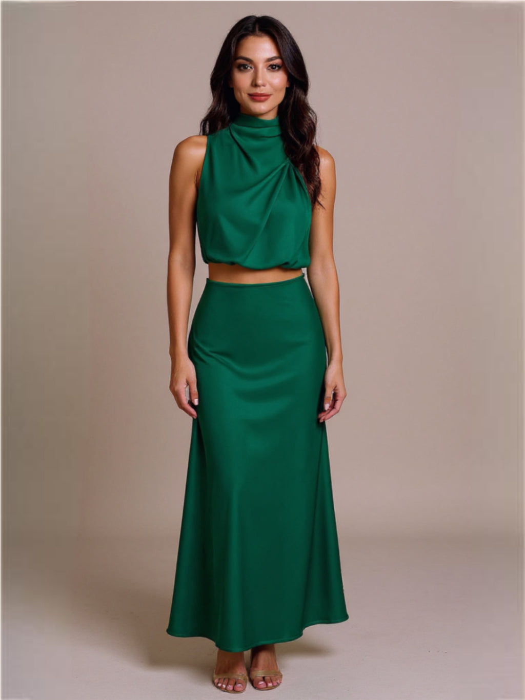 Cropped Turtle Neck Tank Top & Maxi Skirt Set