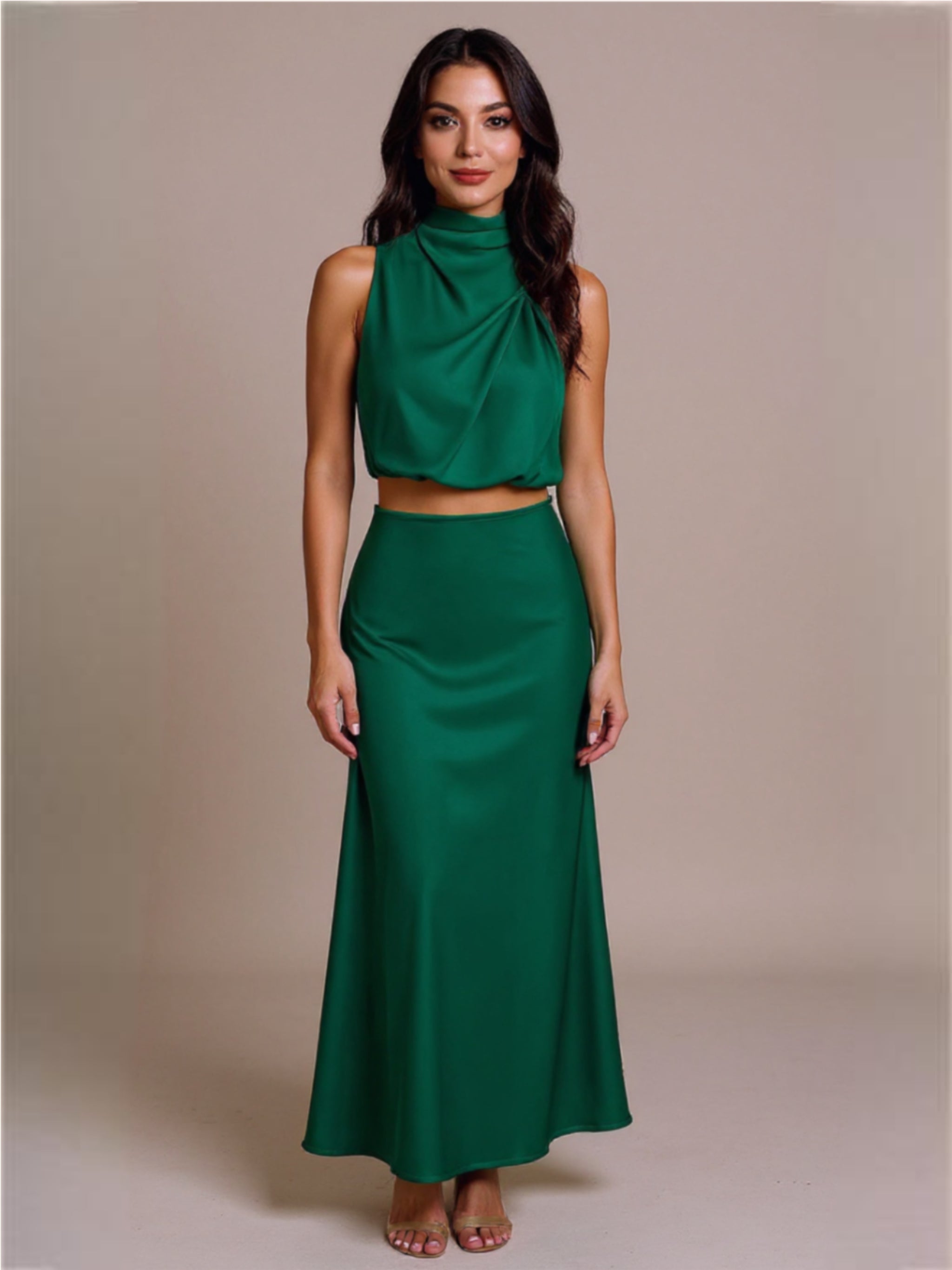 Cropped Turtle Neck Tank Top & Maxi Skirt Set