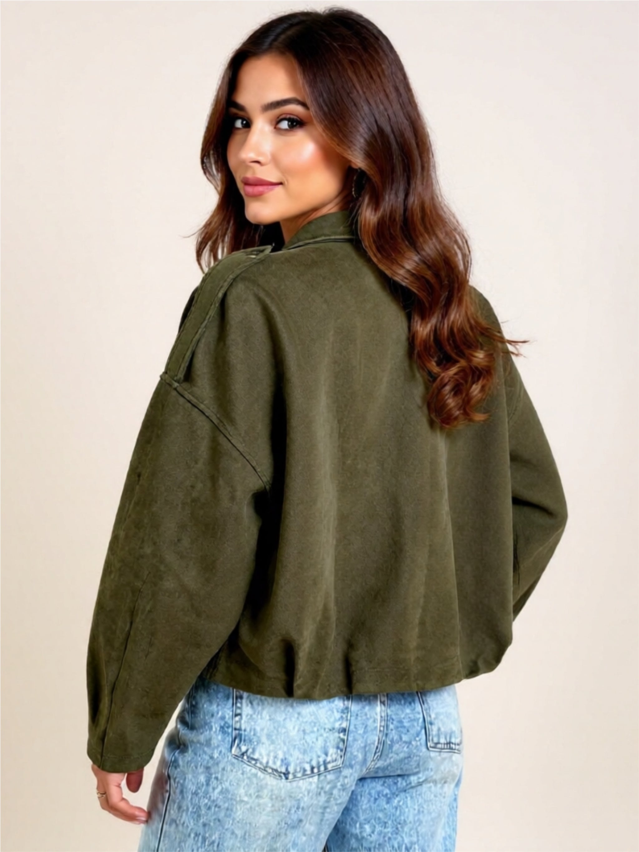 Olive Green Buttoned & Zipper Front Jacket