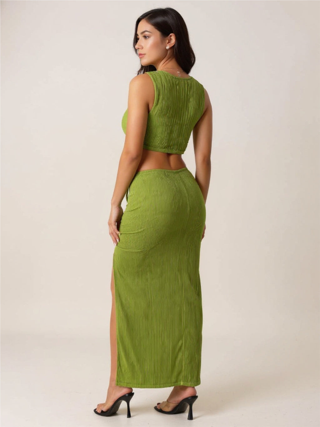 Texture Cropped Tank & Ruched Skirt Set