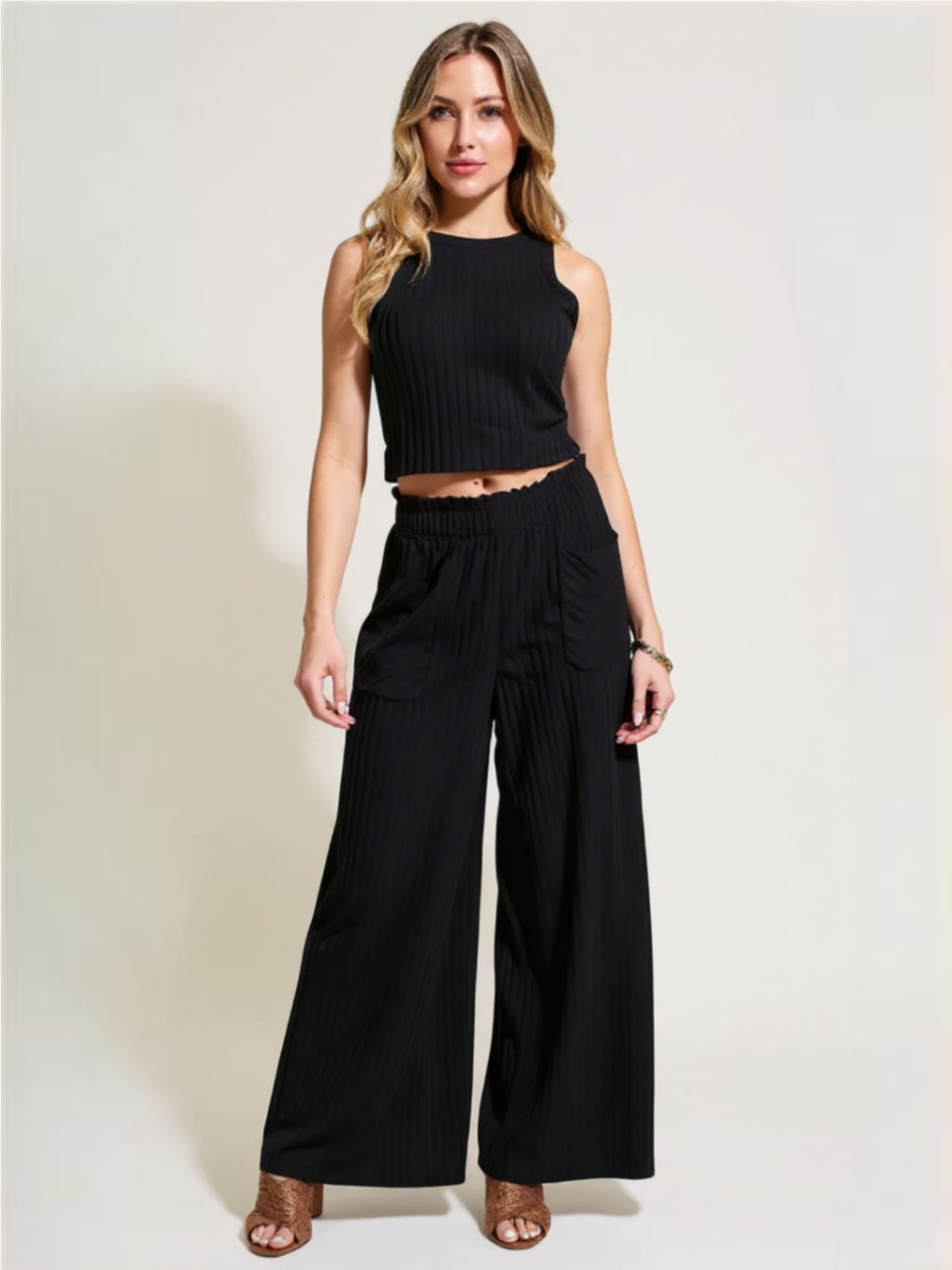 Ribbed Tank & Wide Leg Pants Set