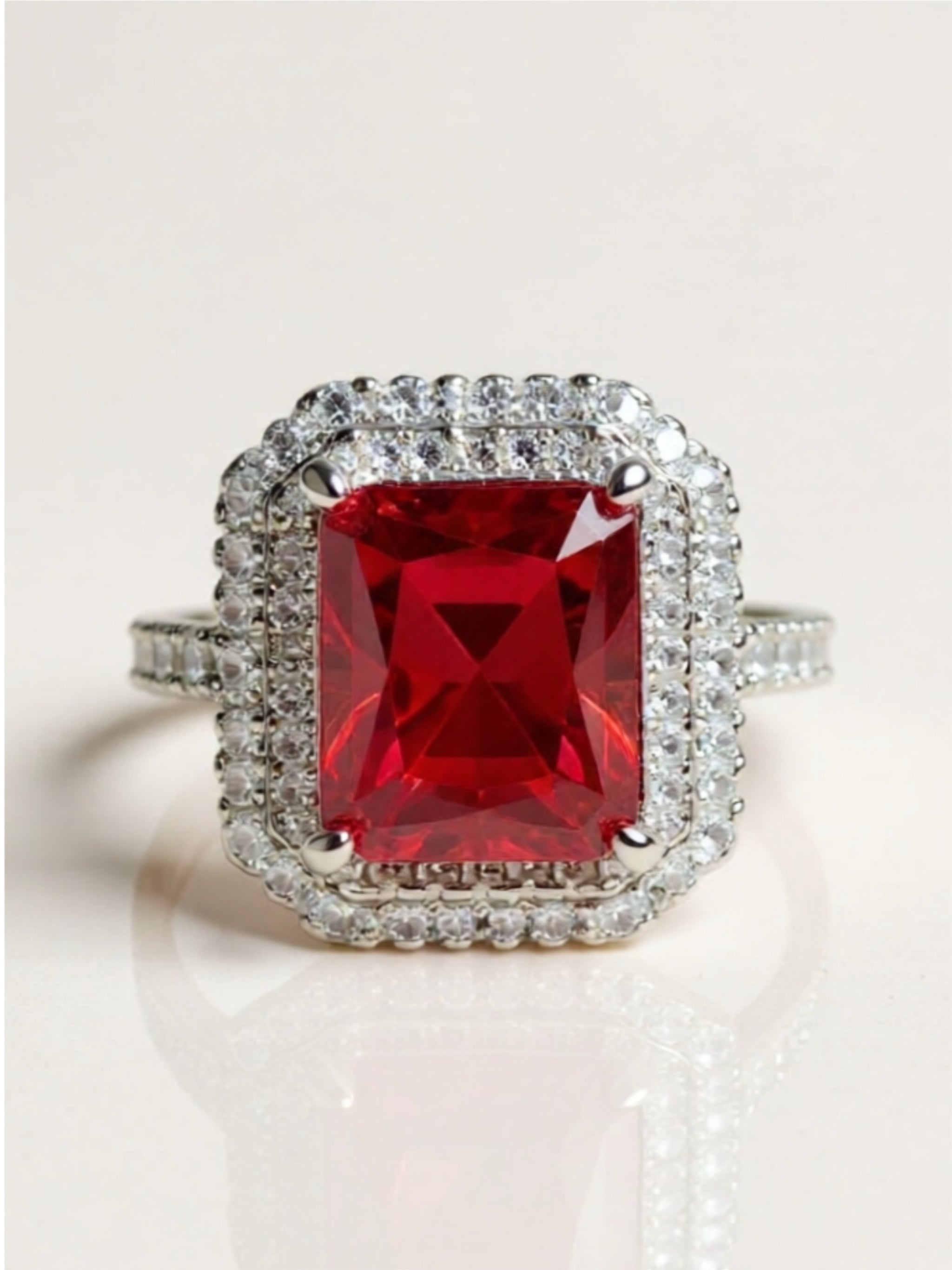 2 Carat Red Moissanite 925 Sterling Silver Ring
